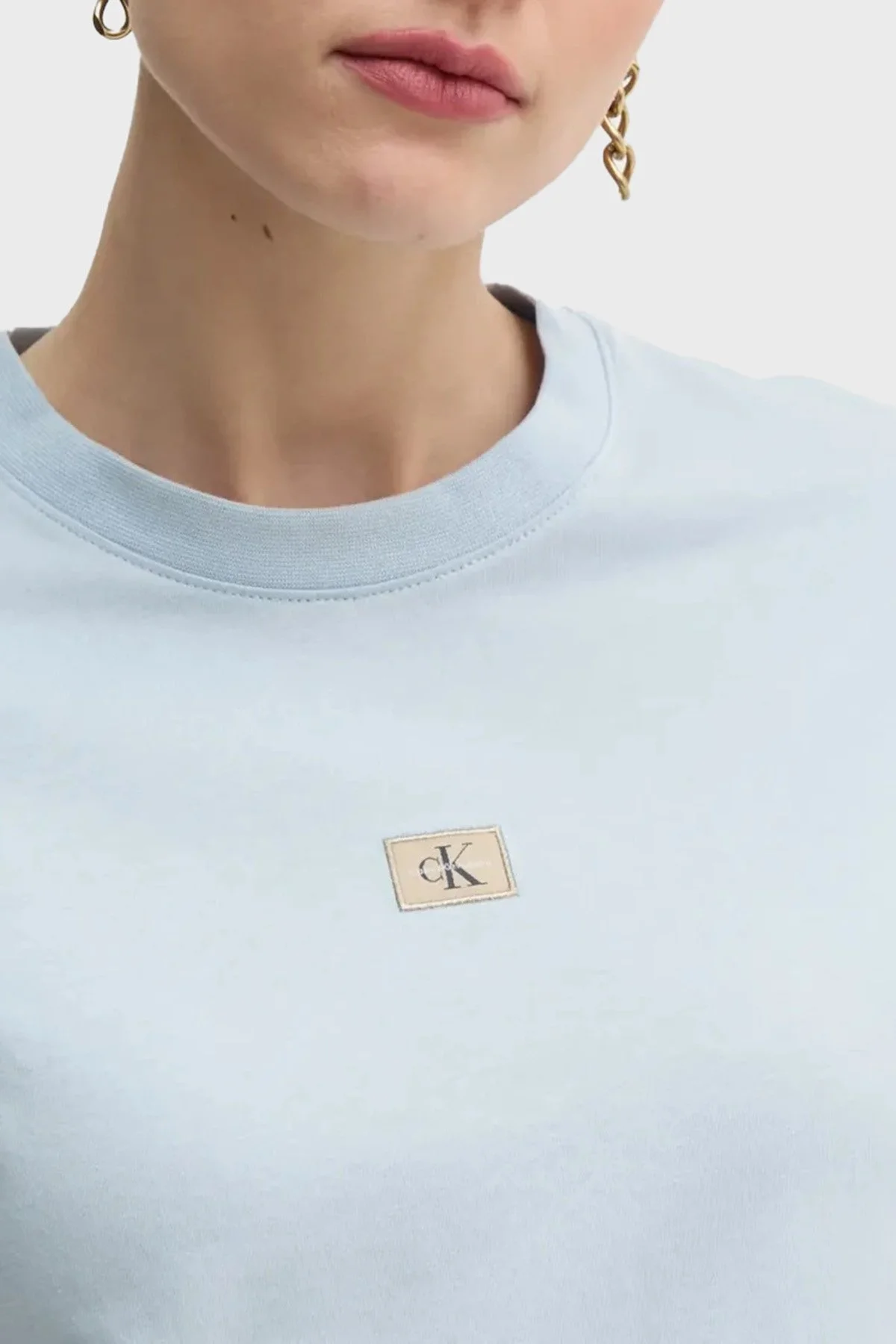 Calvin Klein % 100 Pamuk Regular Fit Bisiklet Yaka J20J225243CUI Bayan T Shirt J20J225243 CUI AÇIK MAVİ - 9