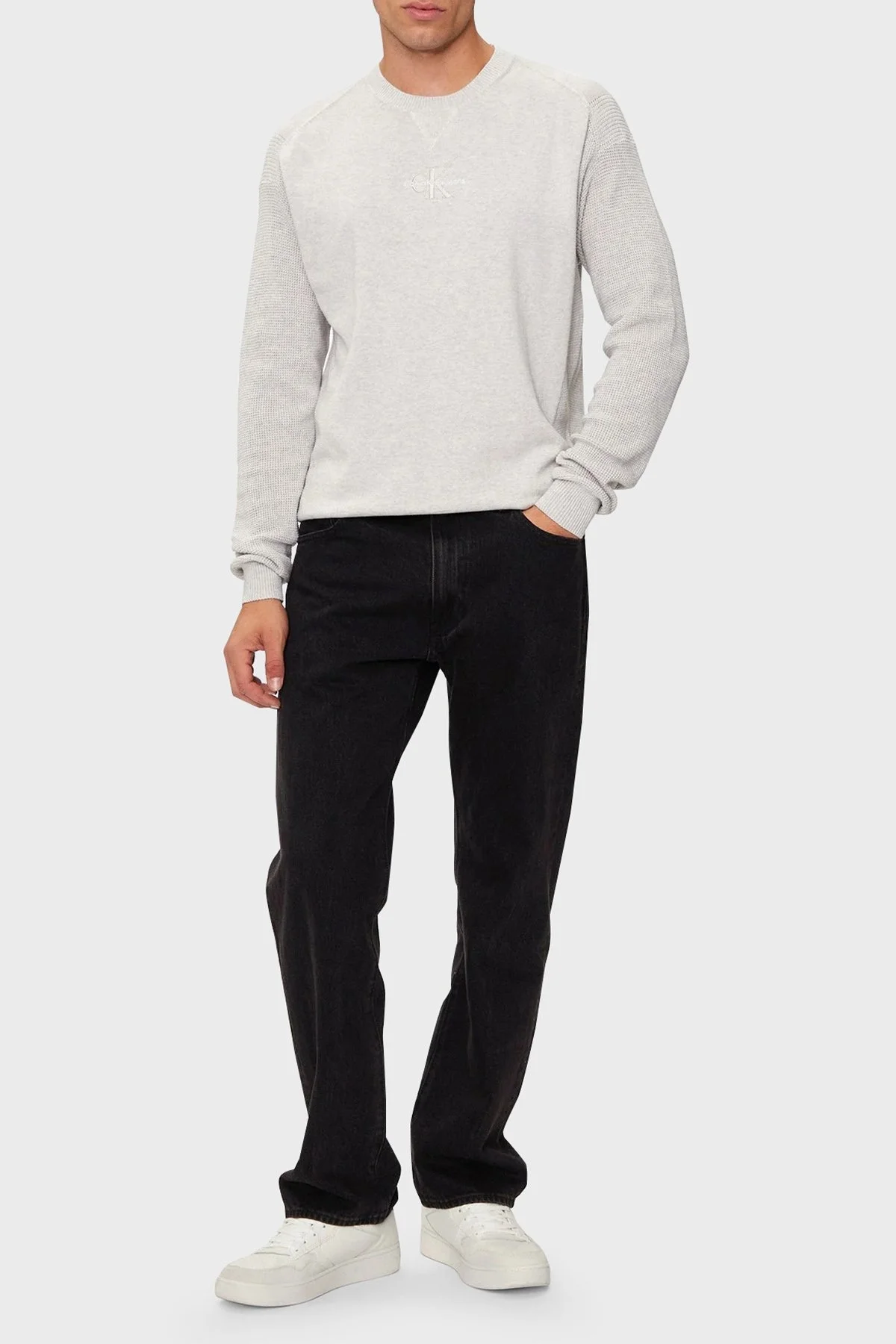 Calvin Klein % 100 Pamuk Regular Fit Bisiklet Yaka J30J325671P6G Erkek Kazak J30J325671 P6G AÇIK GRİ - 7