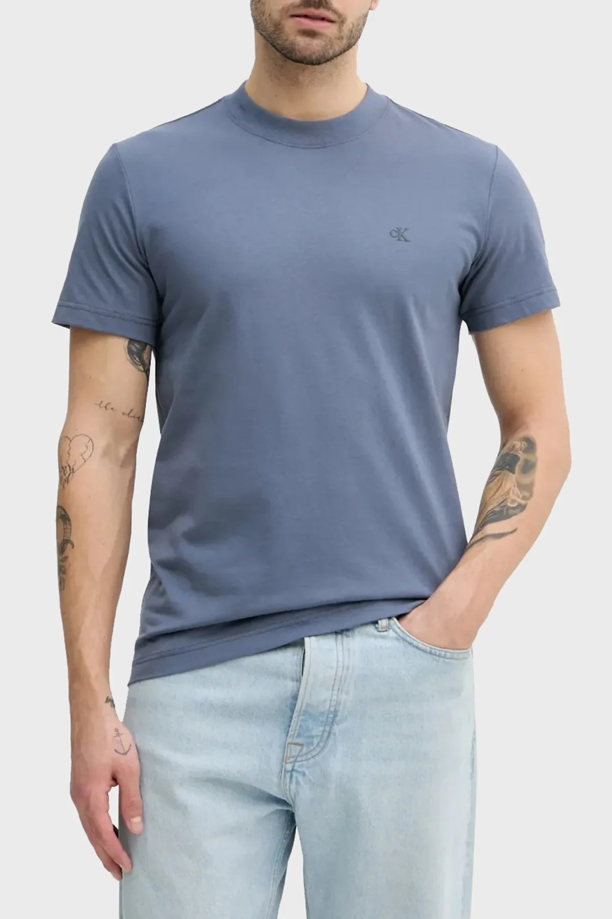 Calvin Klein % 100 Pamuk Regular Fit Bisiklet Yaka J30J326683PCP Erkek T Shirt J30J326683 PCP KOYU MAVİ - 5