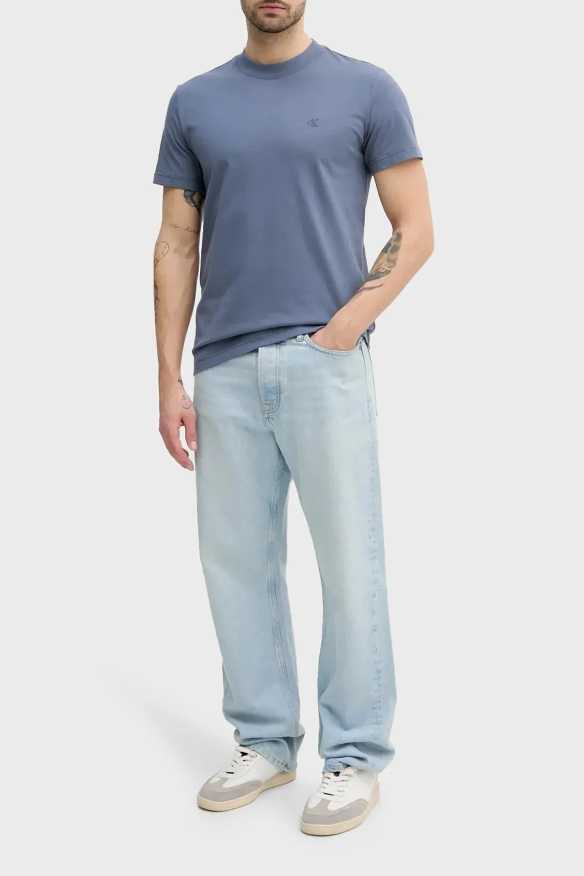 Calvin Klein % 100 Pamuk Regular Fit Bisiklet Yaka J30J326683PCP Erkek T Shirt J30J326683 PCP KOYU MAVİ - 6