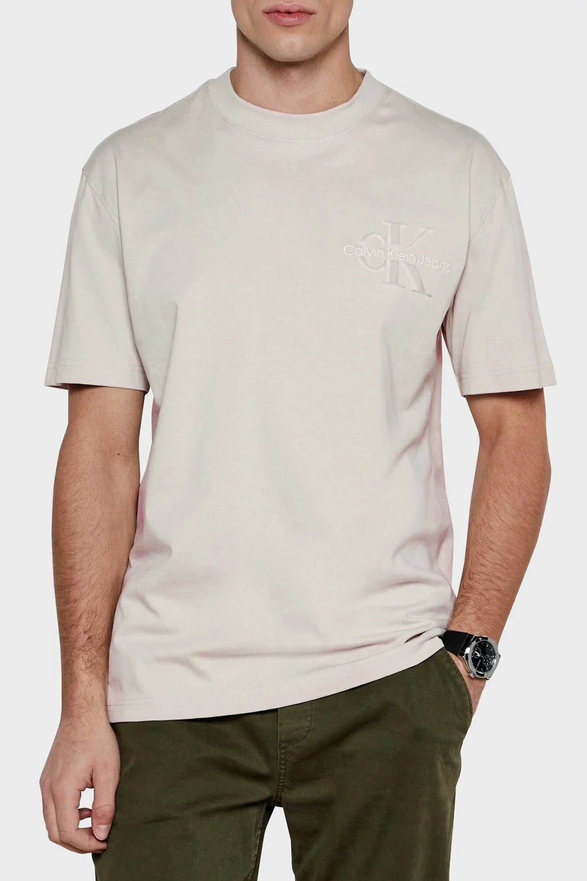 Calvin Klein % 100 Pamuk Regular Fit Bisiklet Yaka J30J327107PDH Erkek T Shirt J30J327107 PDH AÇIK GRİ - 1