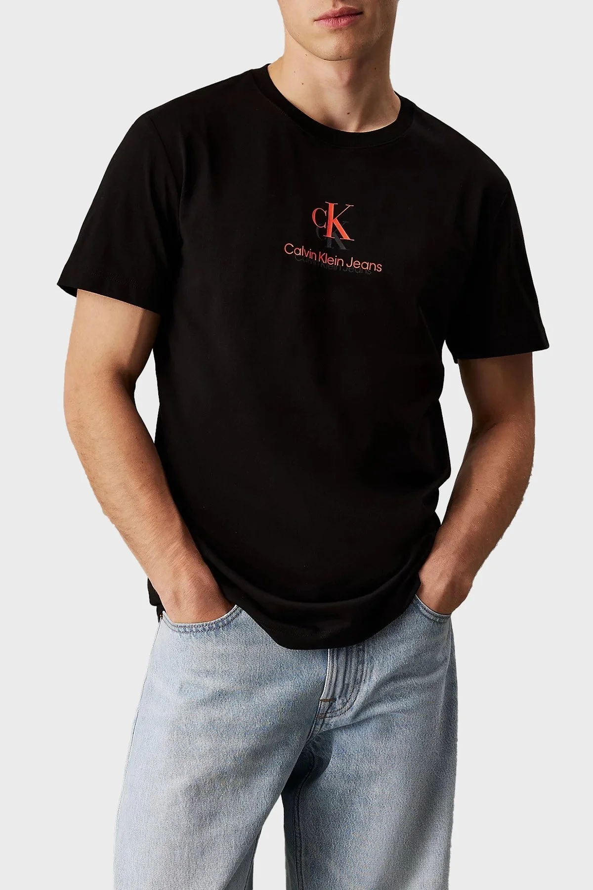 Calvin Klein % 100 Pamuk Regular Fit Bisiklet Yaka J30J327469BEH Erkek T Shirt J30J327469 BEH SİYAH - 1