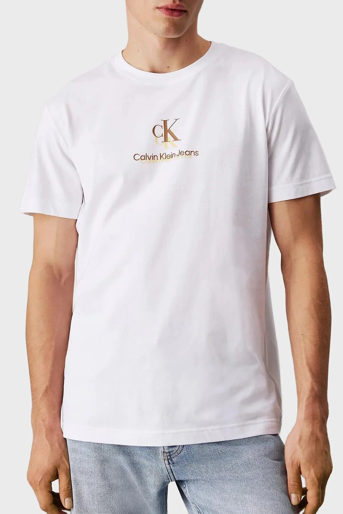 Calvin Klein % 100 Pamuk Regular Fit Bisiklet Yaka J30J327469YAF Erkek T Shirt J30J327469 YAF BEYAZ - 5