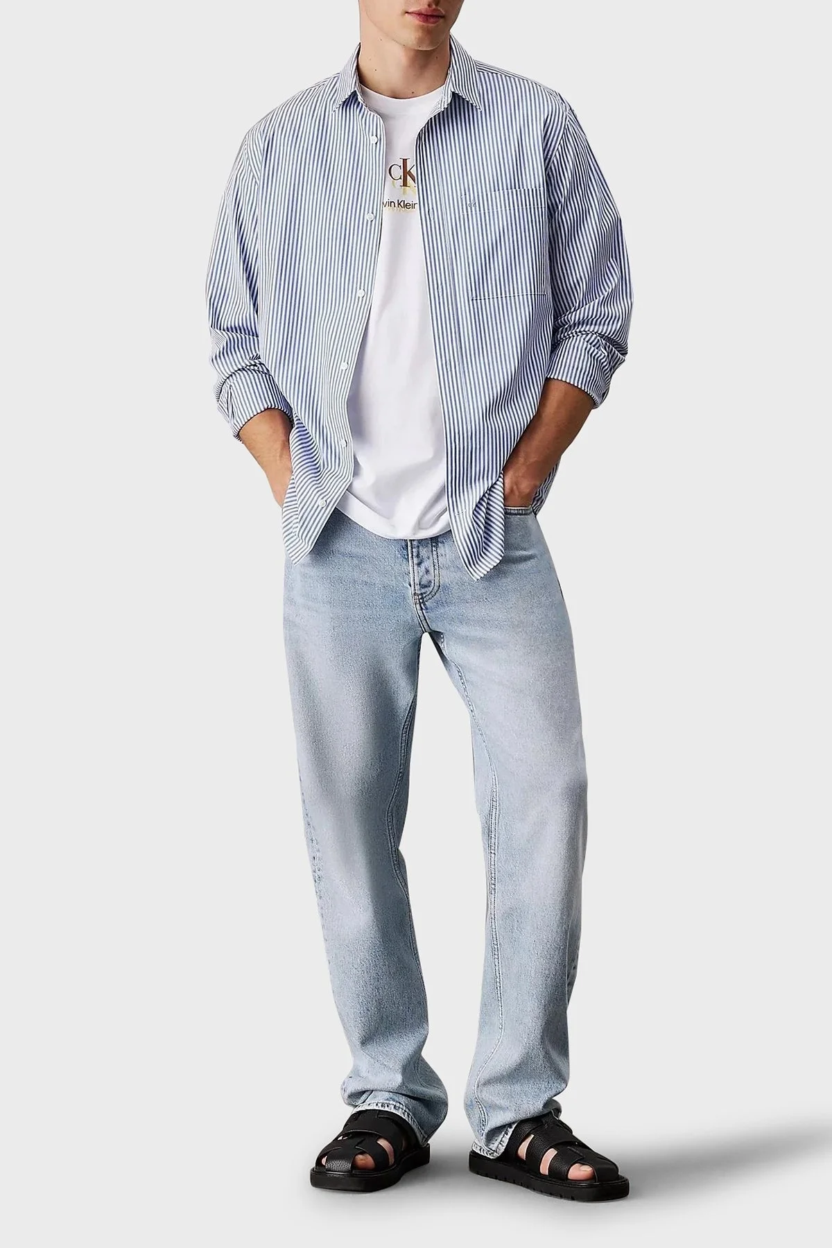 Calvin Klein % 100 Pamuk Regular Fit Bisiklet Yaka J30J327469YAF Erkek T Shirt J30J327469 YAF BEYAZ - 6