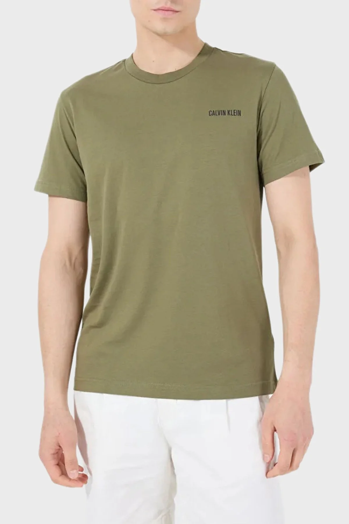 Calvin Klein % 100 Pamuk Regular Fit Bisiklet Yaka KM0KM01146LB6 Erkek T Shirt KM0KM01146 LB6 HAKİ - 1