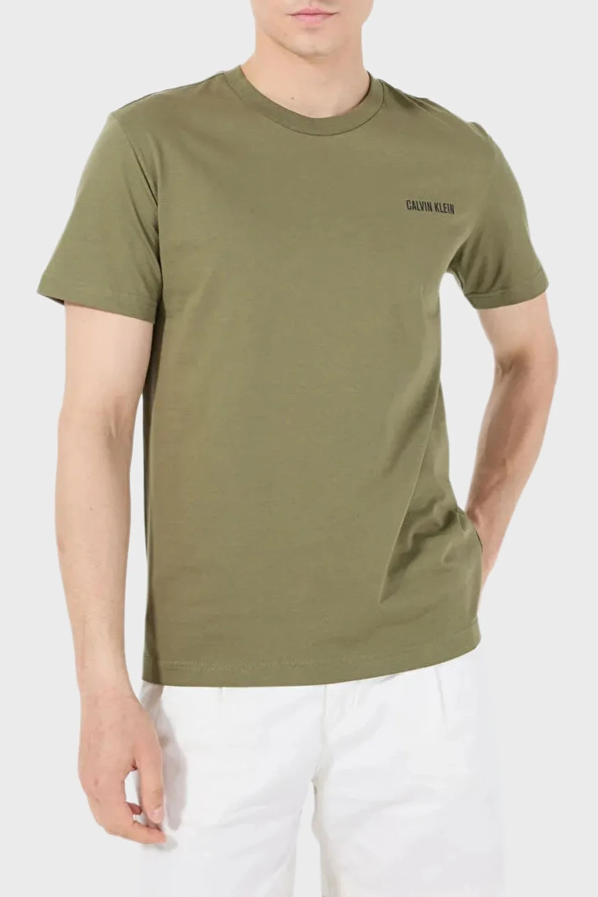 Calvin Klein % 100 Pamuk Regular Fit Bisiklet Yaka KM0KM01146LB6 Erkek T Shirt KM0KM01146 LB6 HAKİ - 4