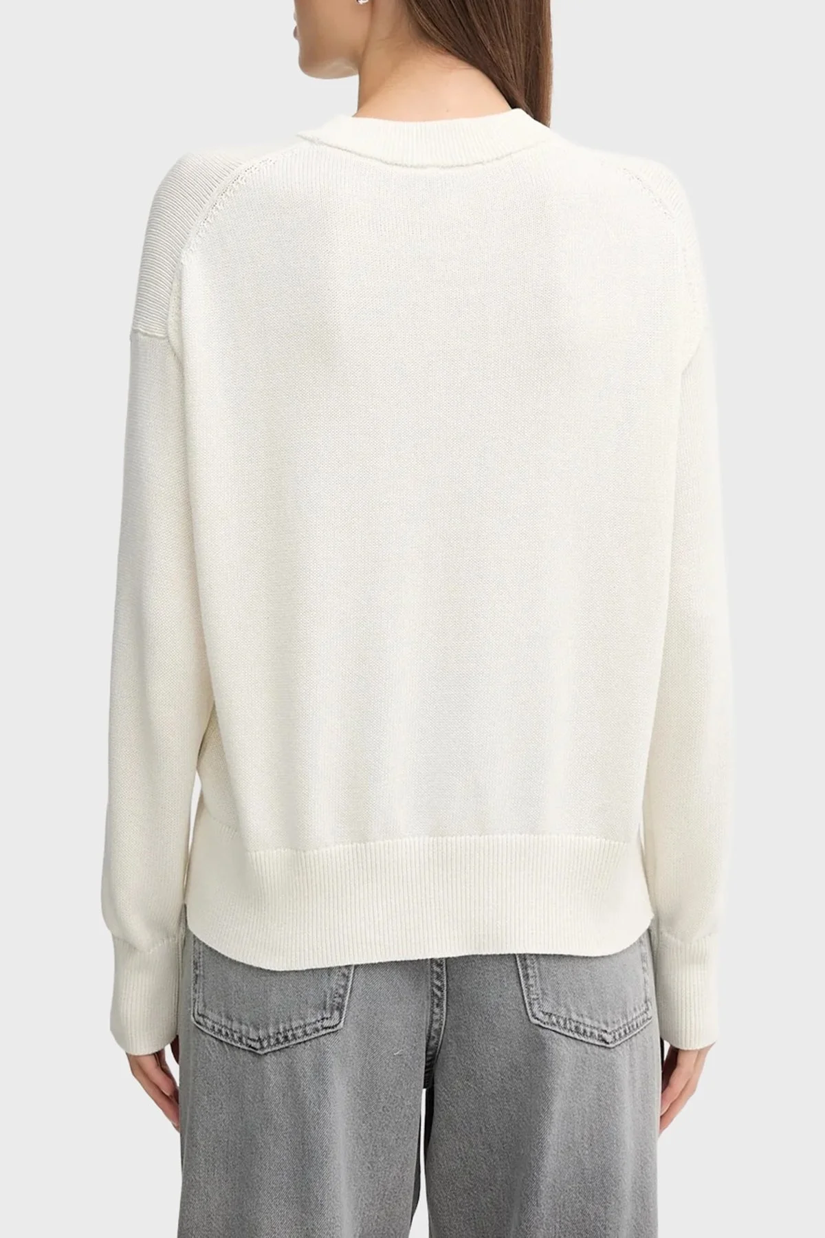 Calvin Klein % 100 Pamuk Regular Fit Bisiklet Yaka Logolu LV047C311GYAS Bayan Kazak LV047C311G YAS BEYAZ - 3