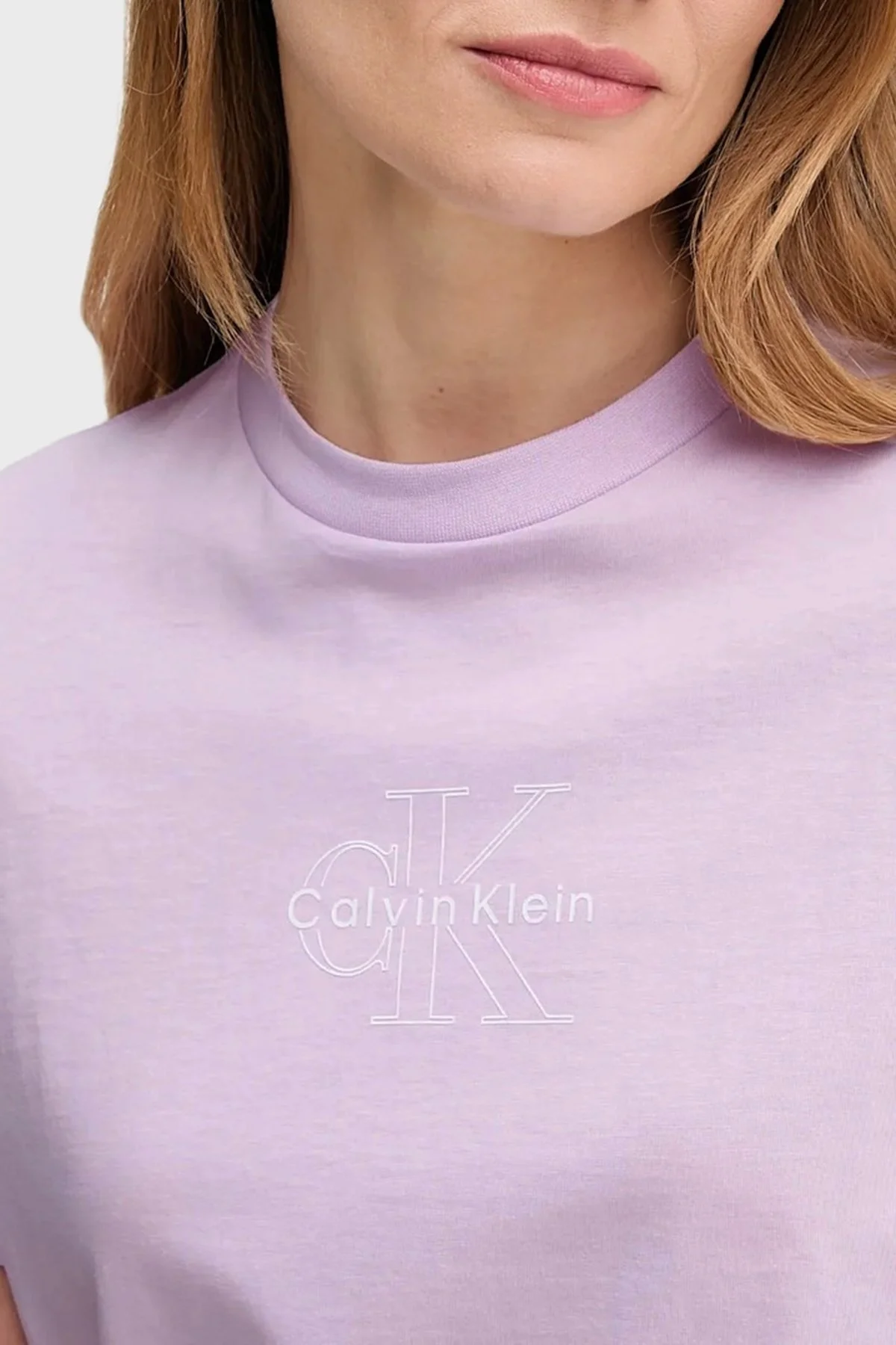 Calvin Klein % 100 Pamuk Regular Fit Bisiklet Yaka Logolu LV047C863GXEF Bayan T Shirt LV047C863G XEF LİLA - 3