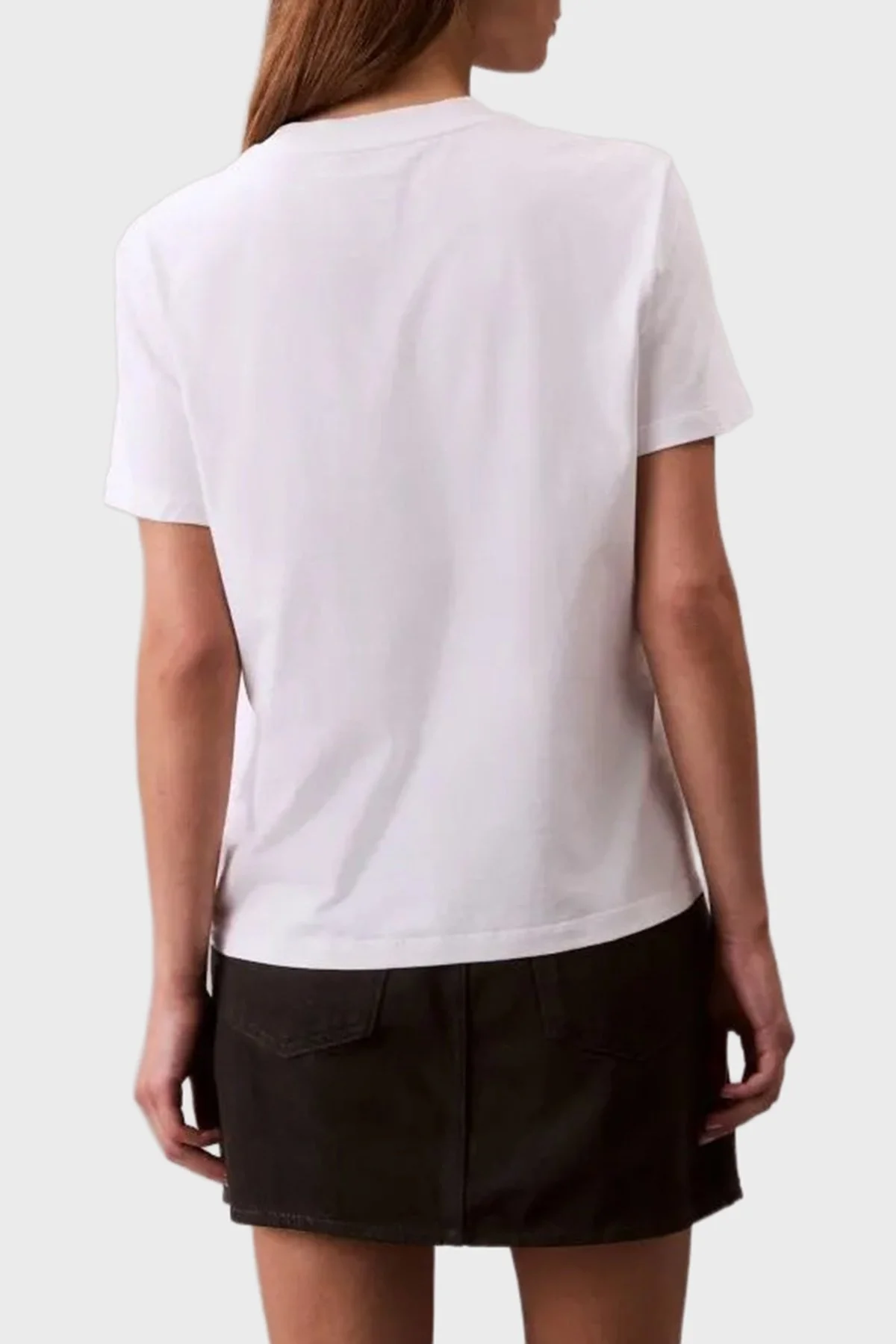 Calvin Klein % 100 Pamuk Regular Fit Bisiklet Yaka Logolu LV047C912GYAA Bayan T Shirt LV047C912G YAA BEYAZ - 3