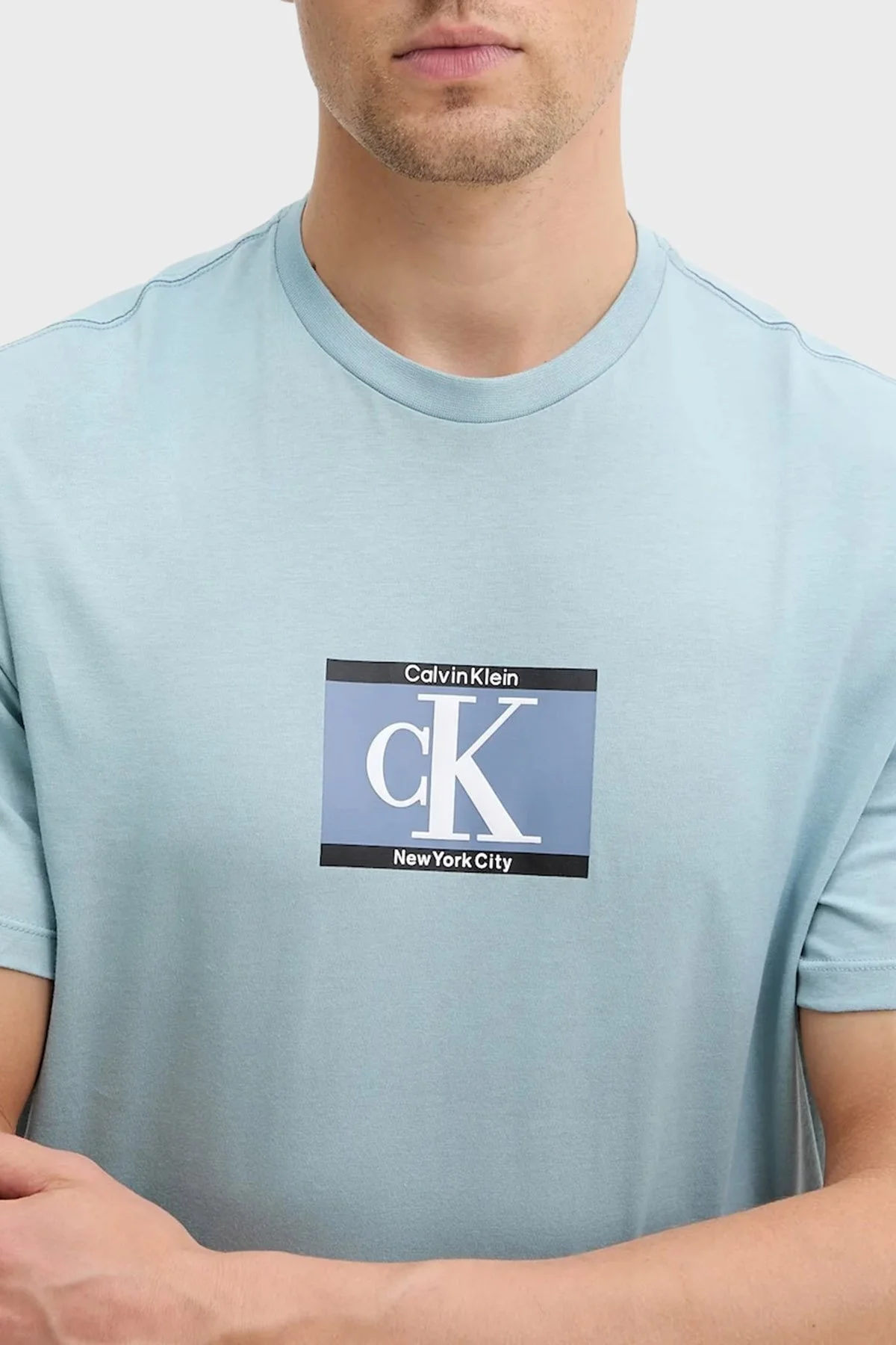Calvin Klein % 100 Pamuk Regular Fit Bisiklet Yaka Logolu LV04RC854GCJ4 Erkek T Shirt LV04RC854G CJ4 AÇIK MAVİ - 3
