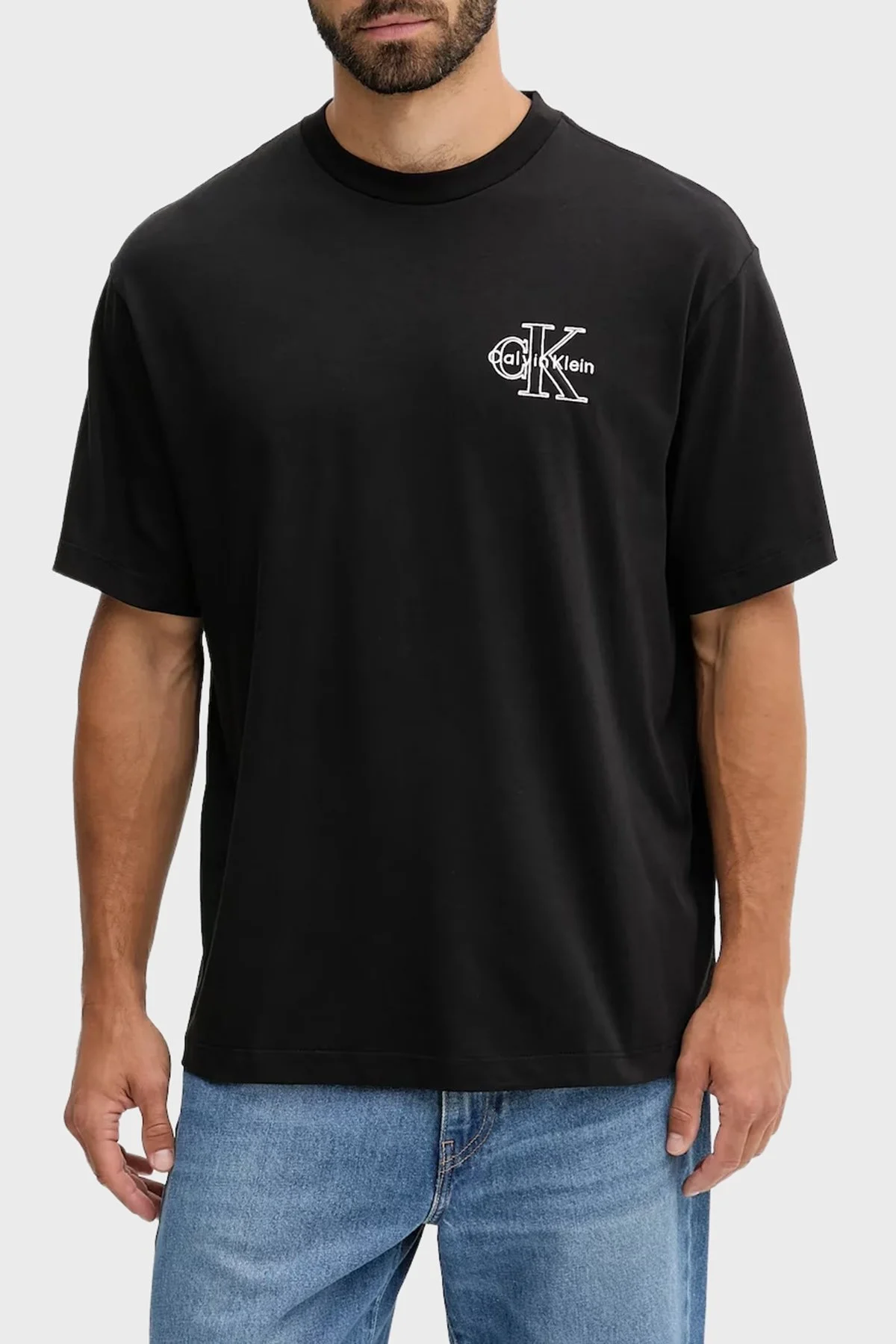 Calvin Klein % 100 Pamuk Regular Fit Bisiklet Yaka Logolu LV04RC856GUB1 Erkek T Shirt LV04RC856G UB1 SİYAH - 1