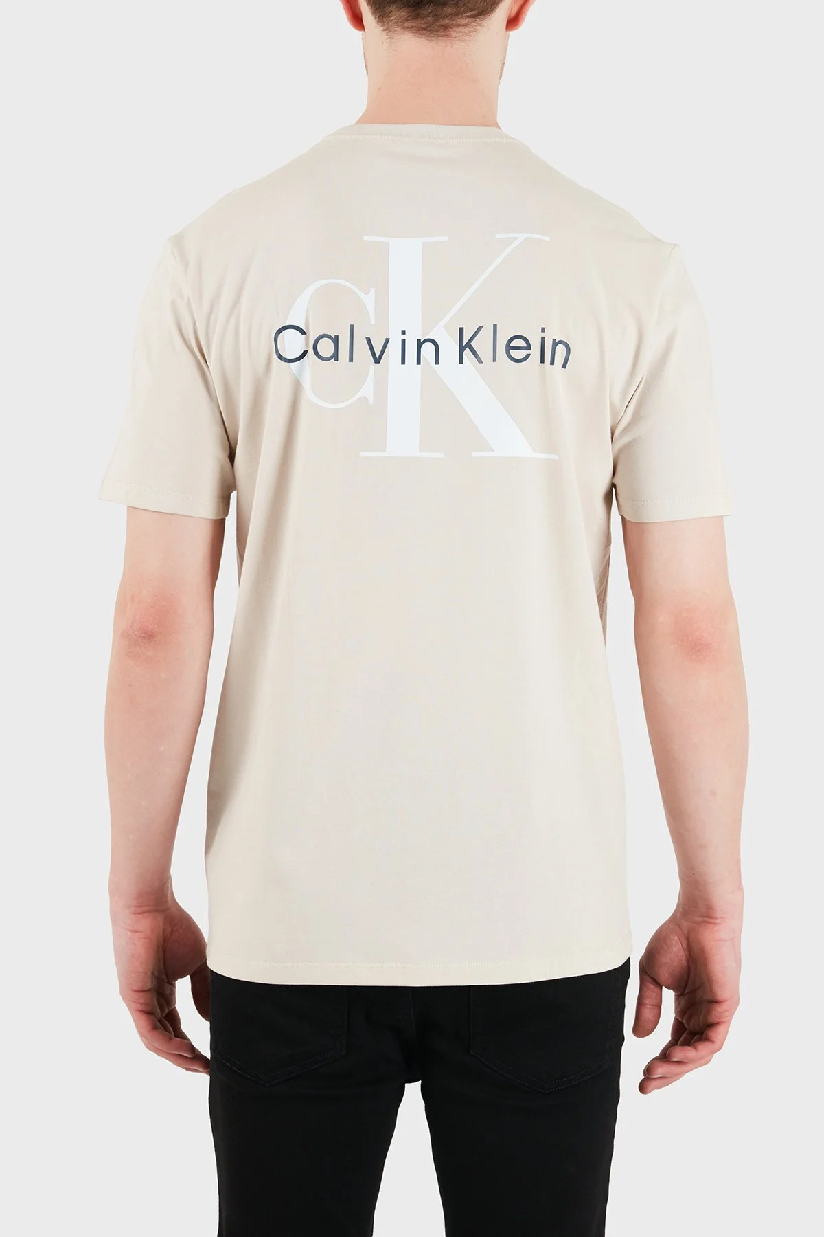 Calvin Klein % 100 Pamuk Regular Fit Bisiklet Yaka Logolu LV14RF852G2JX Erkek T Shirt LV14RF852G 2JX BEJ - 3