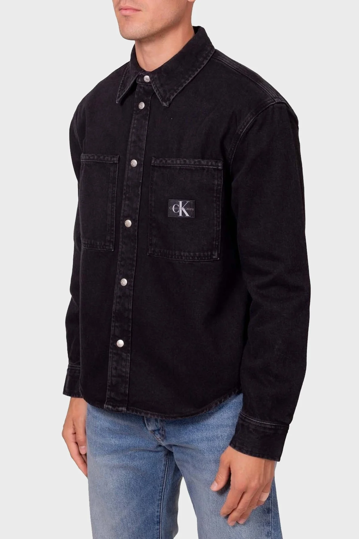 Calvin Klein % 100 Pamuk Regular Fit Çift Cepli Denim J30J3258951BY Erkek Gömlek J30J325895 1BY SİYAH - 3