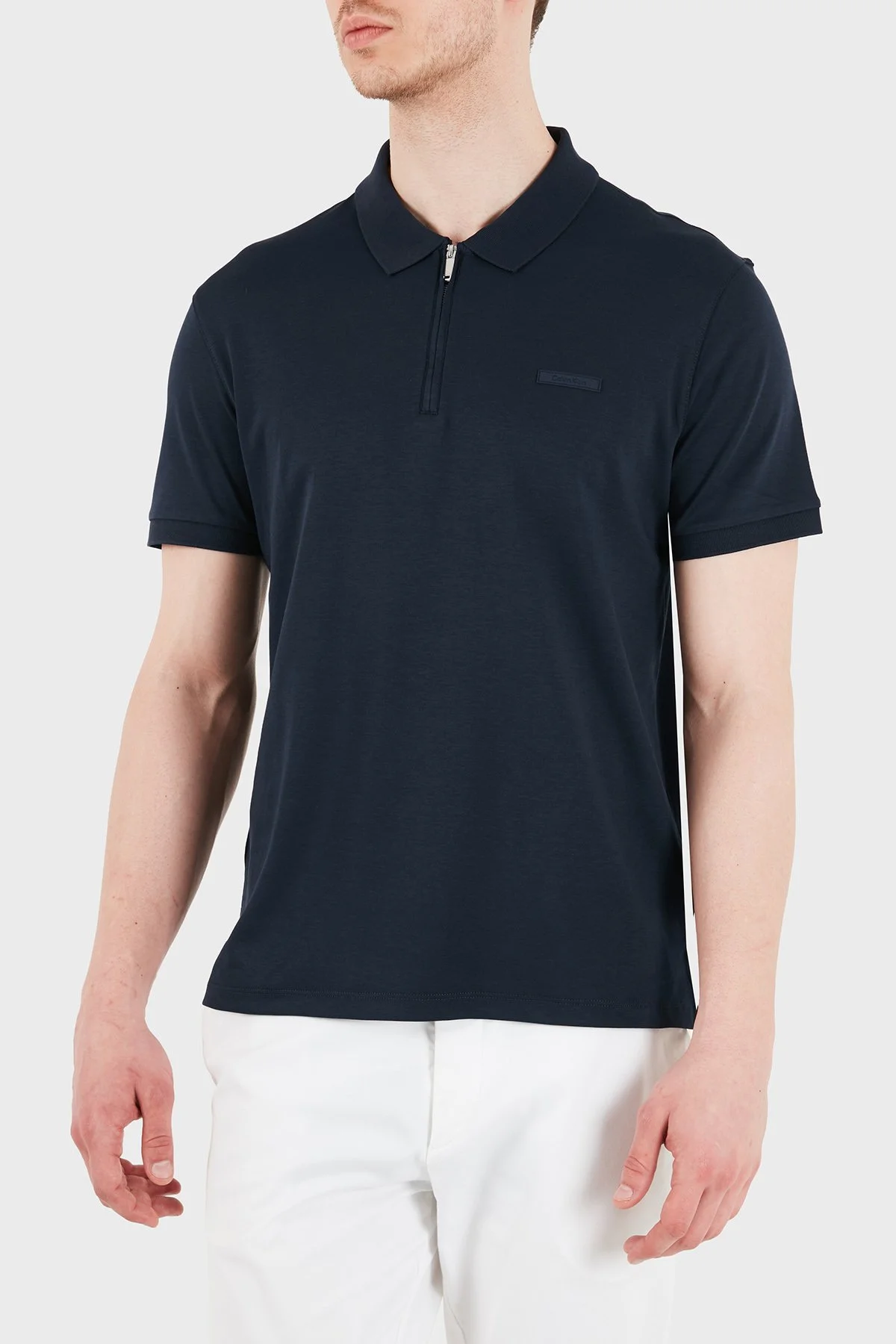 Calvin Klein % 100 Pamuk Regular Fit Fermuarlı LV04LE255GCEF Erkek Polo LV04LE255G CEF LACİVERT - 1