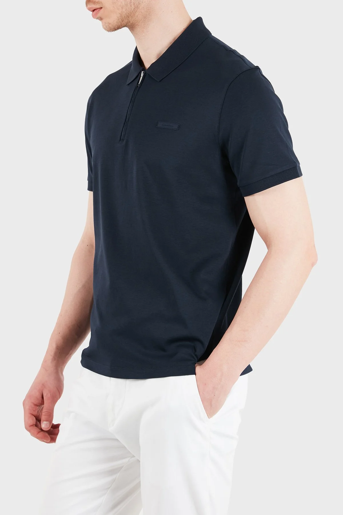 Calvin Klein % 100 Pamuk Regular Fit Fermuarlı LV04LE255GCEF Erkek Polo LV04LE255G CEF LACİVERT - 4
