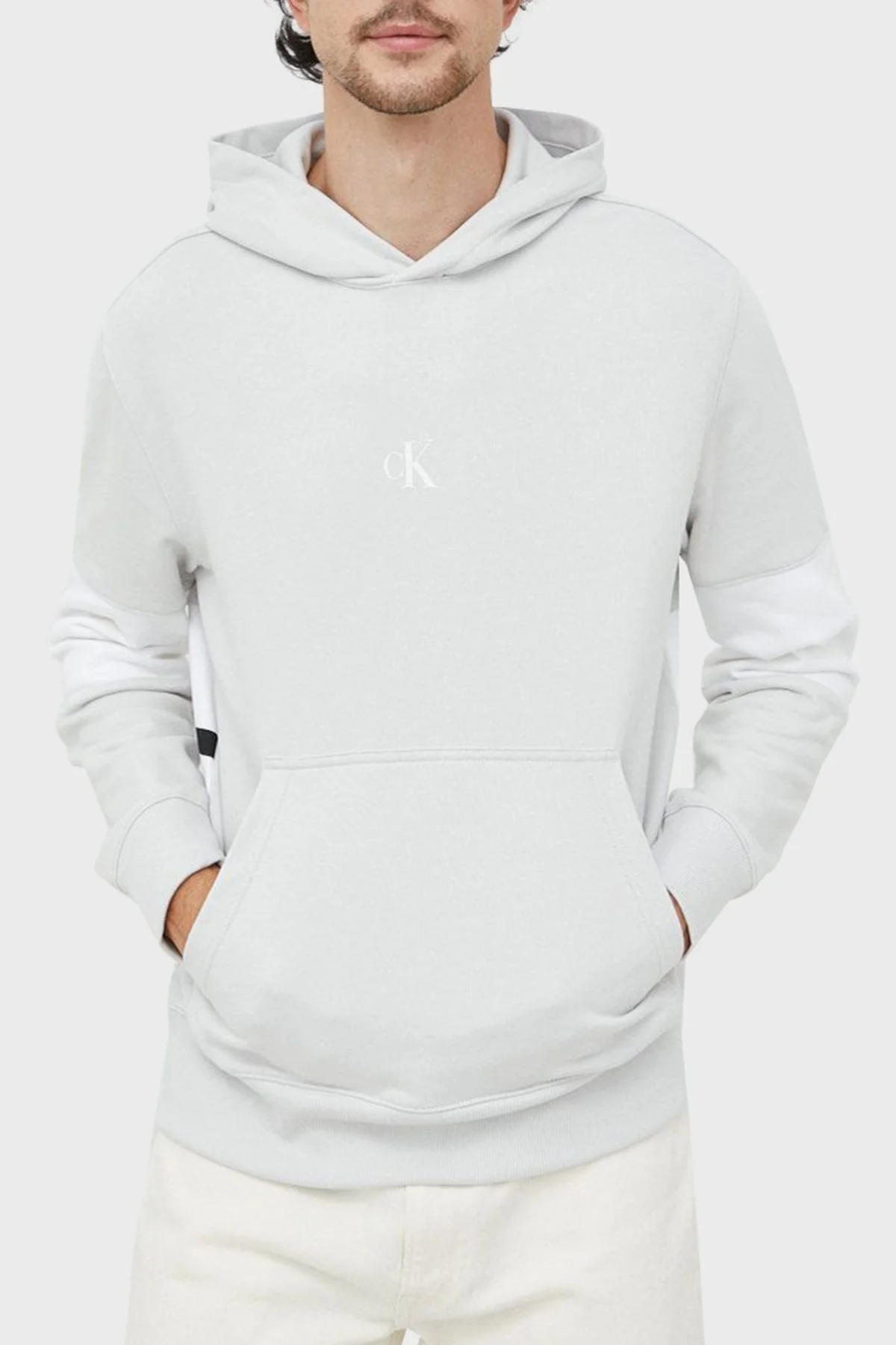 Calvin Klein % 100 Pamuk Regular Fit Kanguru Cepli Kapüşonlu Erkek Sweat J30J321882 PRF GRİ - 1