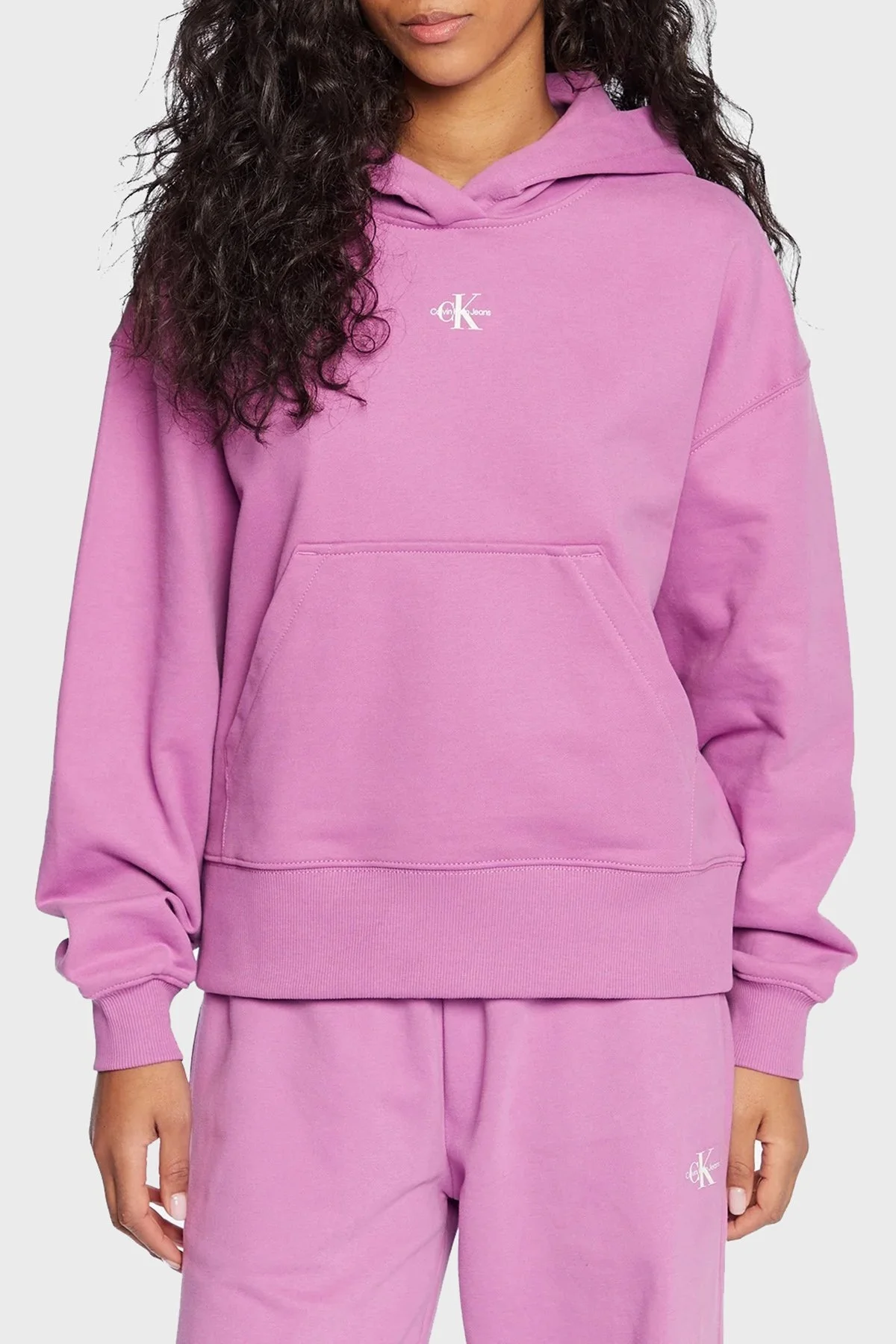 Calvin Klein % 100 Pamuk Regular Fit Kapüşonlu Bayan Sweat J20J220434 VDR MOR - 1