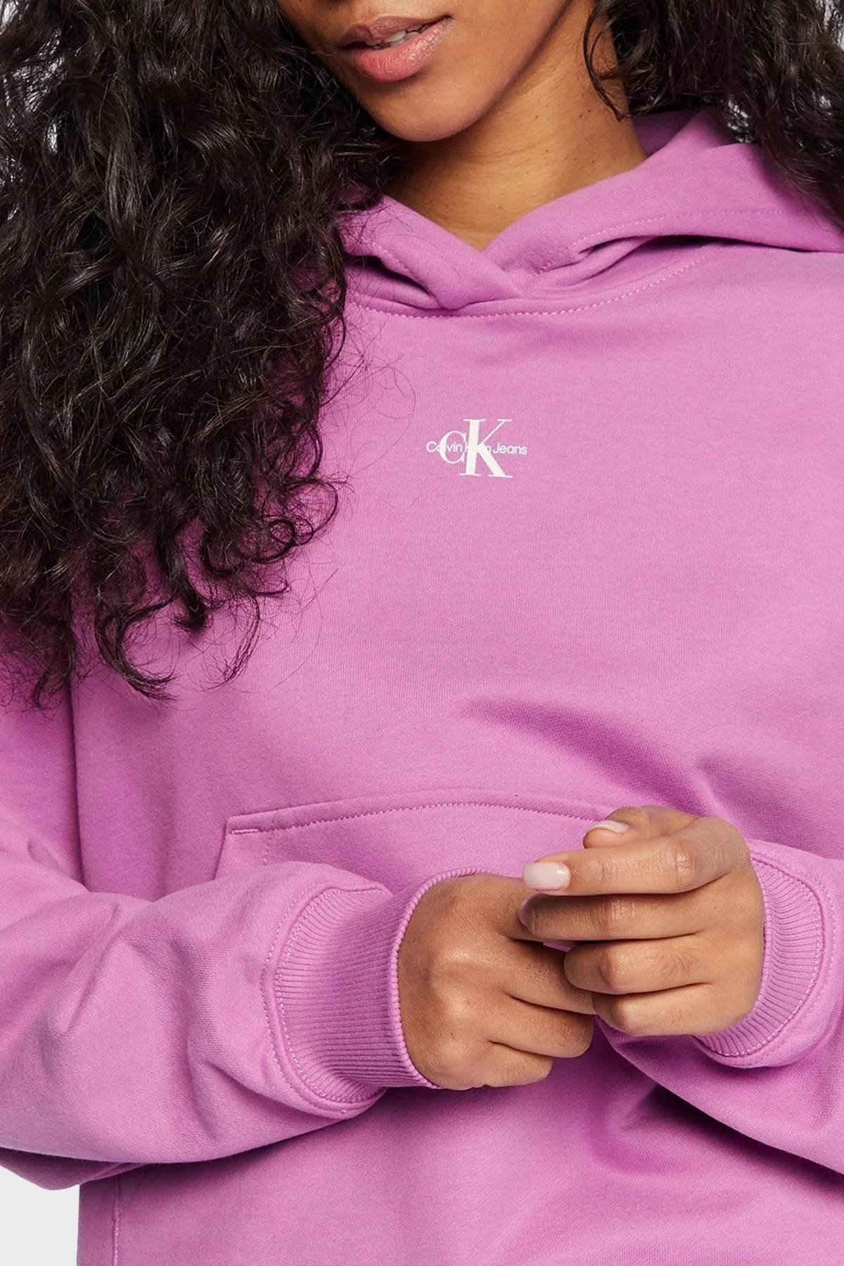 Calvin Klein % 100 Pamuk Regular Fit Kapüşonlu Bayan Sweat J20J220434 VDR MOR - 5