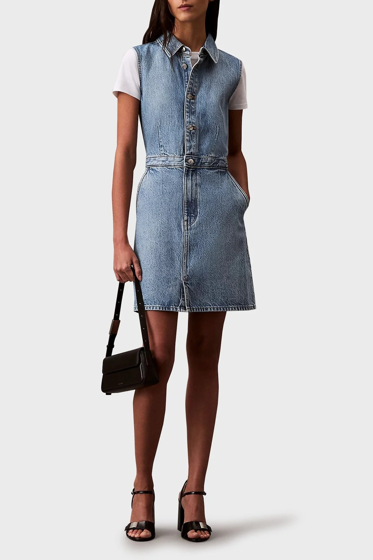 Calvin Klein % 100 Pamuk Regular Fit Kot LV047B074GRJK Bayan Elbise LV047B074G RJK AÇIK MAVİ - 7