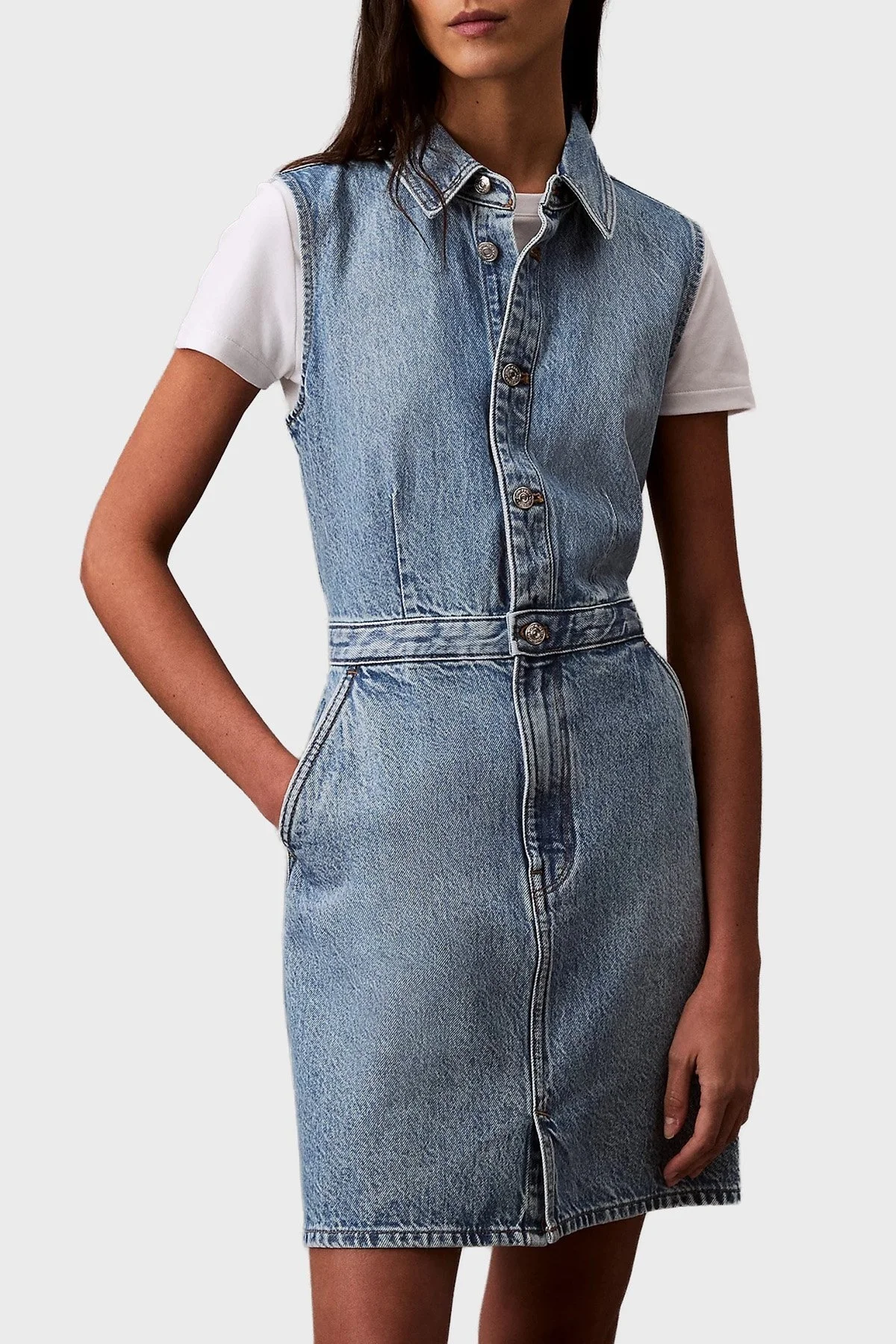 Calvin Klein % 100 Pamuk Regular Fit Kot LV047B074GRJK Bayan Elbise LV047B074G RJK AÇIK MAVİ - 9