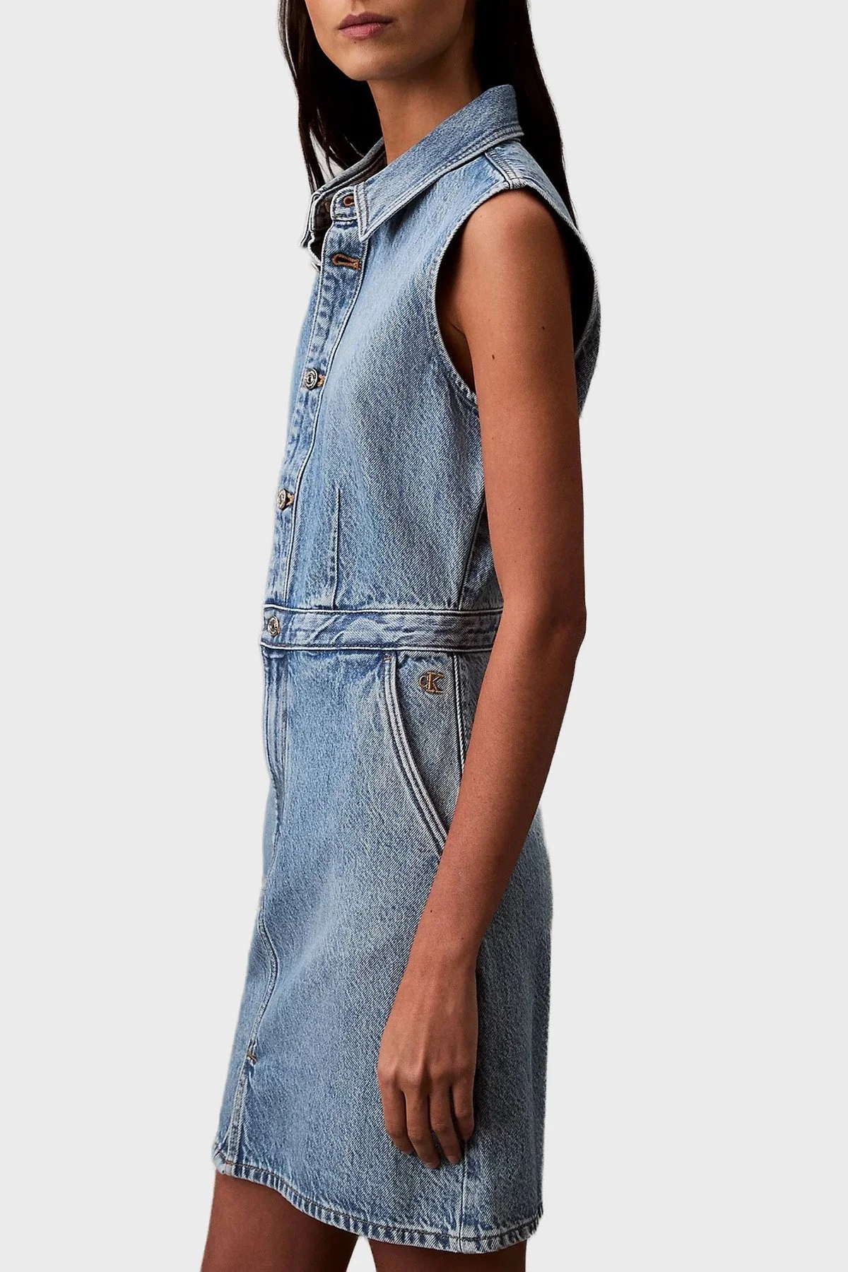 Calvin Klein % 100 Pamuk Regular Fit Kot LV047B074GRJK Bayan Elbise LV047B074G RJK AÇIK MAVİ - 10