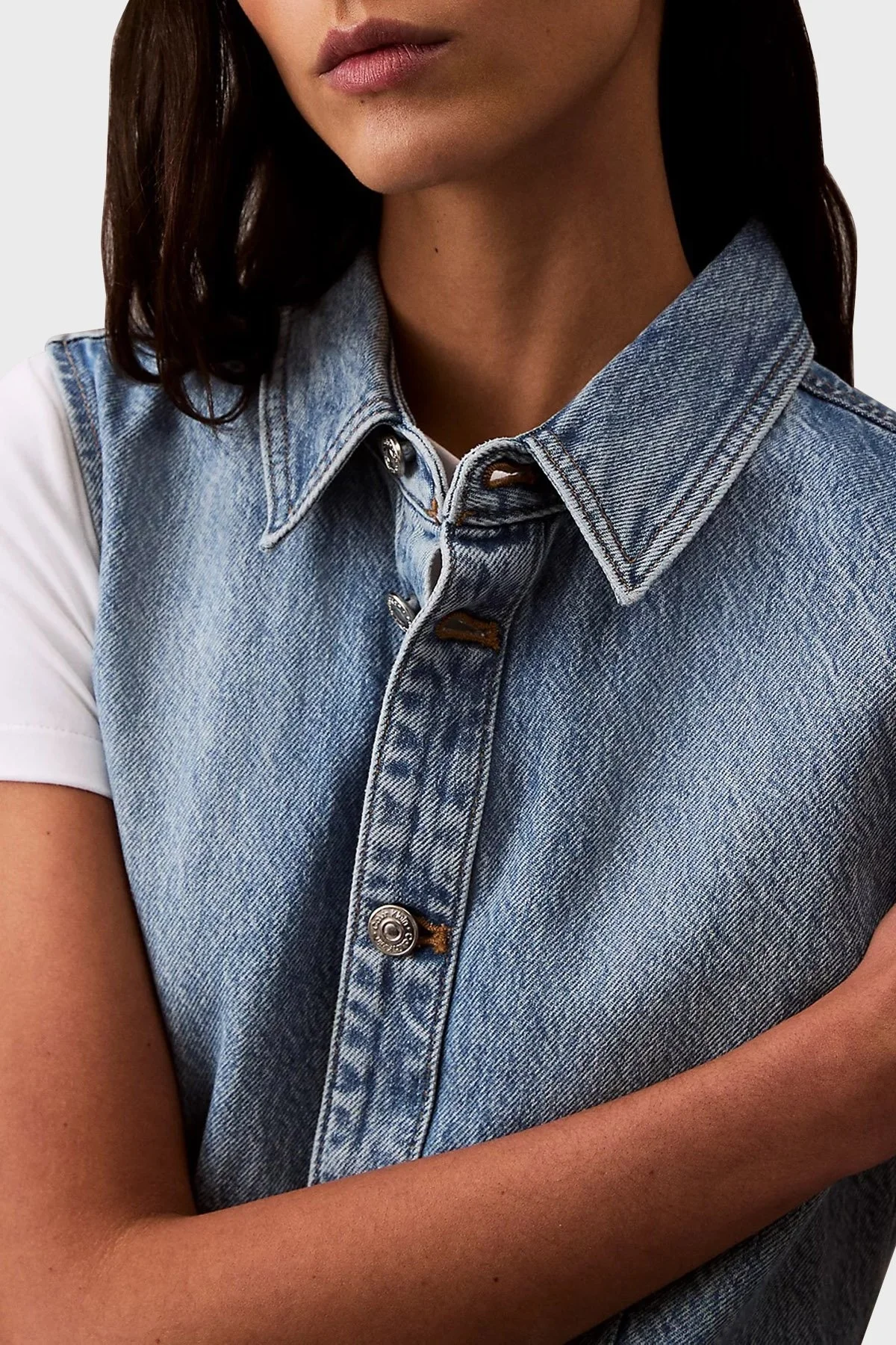 Calvin Klein % 100 Pamuk Regular Fit Kot LV047B074GRJK Bayan Elbise LV047B074G RJK AÇIK MAVİ - 11