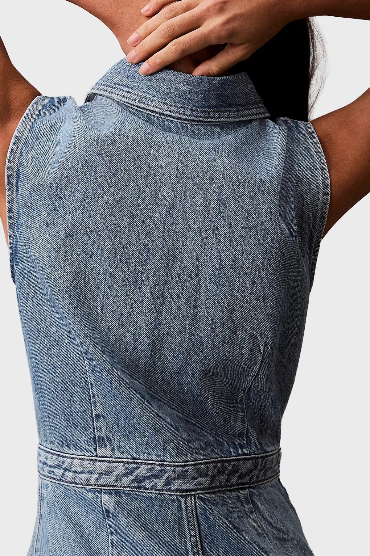 Calvin Klein % 100 Pamuk Regular Fit Kot LV047B074GRJK Bayan Elbise LV047B074G RJK AÇIK MAVİ - 12