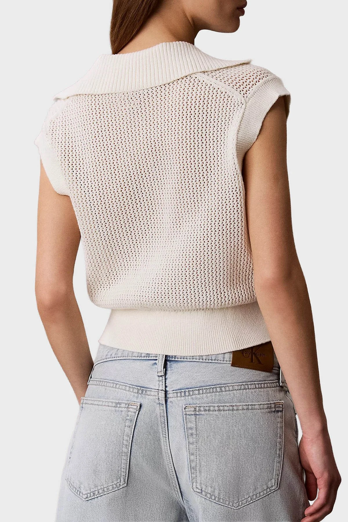 Calvin Klein % 100 Pamuk Regular Fit Logo Nakışlı Kadın Polo LV047G303G YAS KREM - 3
