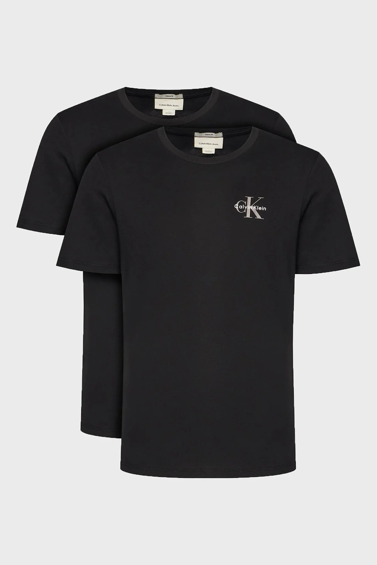 Calvin Klein % 100 Pamuk Regular Fit Logolu Bisiklet Yaka 2 Pack LV04RF279G9IC Erkek T Shirt LV04RF279G 9IC SİYAH-SİYAH - 6