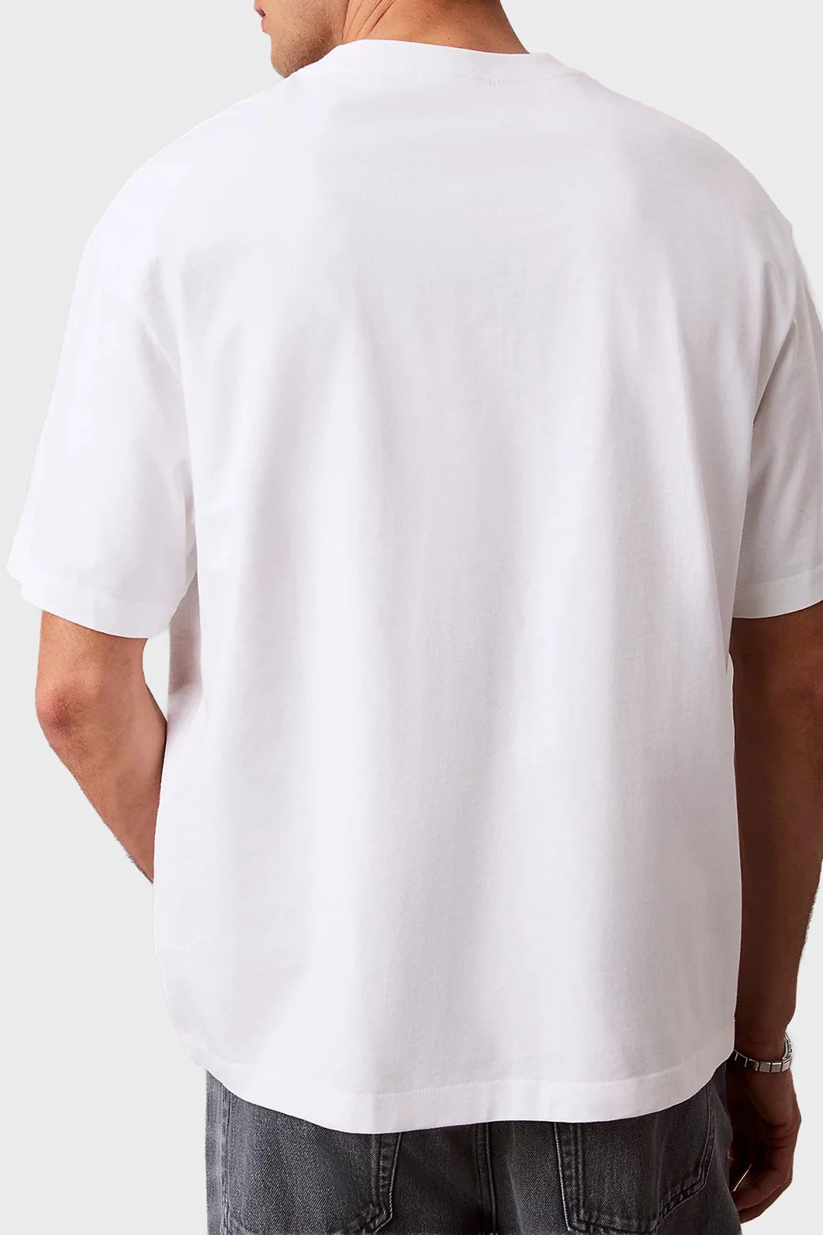 Calvin Klein % 100 Pamuk Regular Fit Logolu Bisiklet Yaka LV04RF819GYAF Erkek T Shirt LV04RF819G YAF BEYAZ - 3