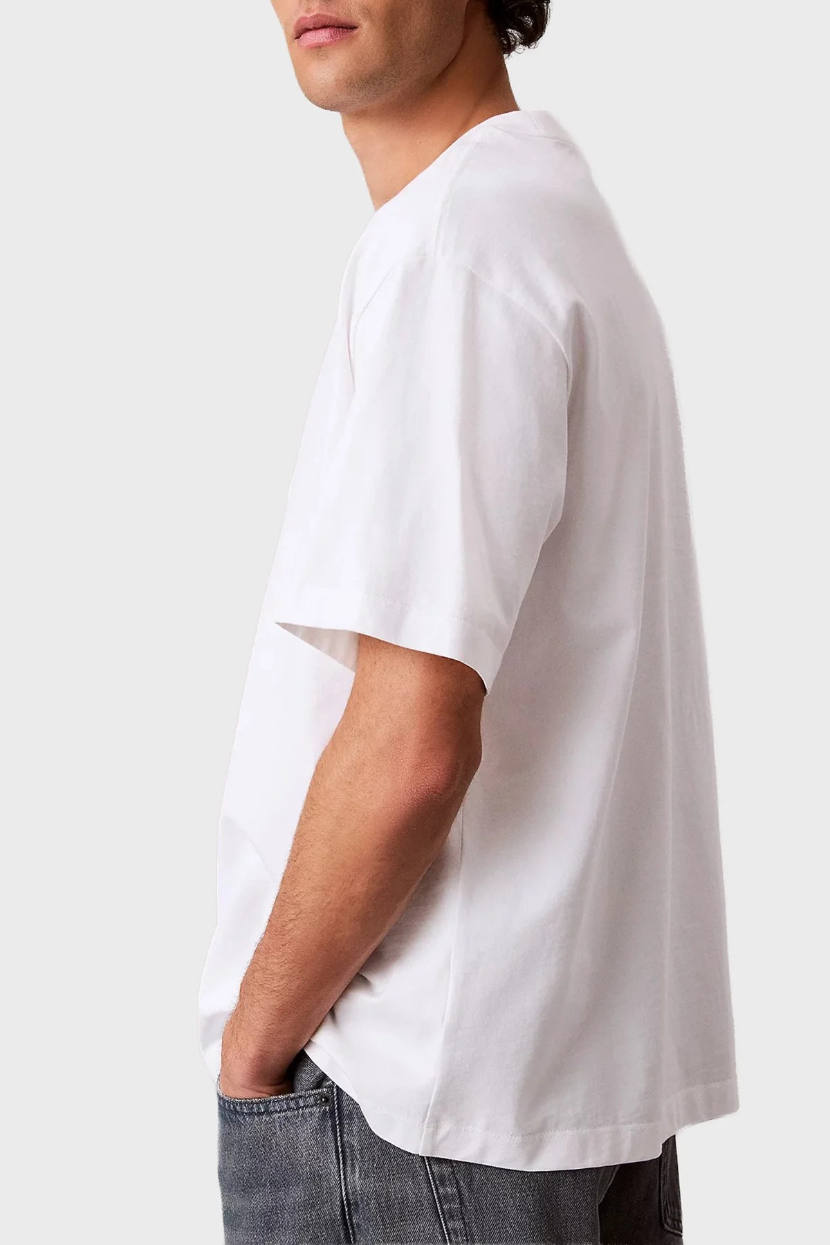 Calvin Klein % 100 Pamuk Regular Fit Logolu Bisiklet Yaka LV04RF819GYAF Erkek T Shirt LV04RF819G YAF BEYAZ - 4