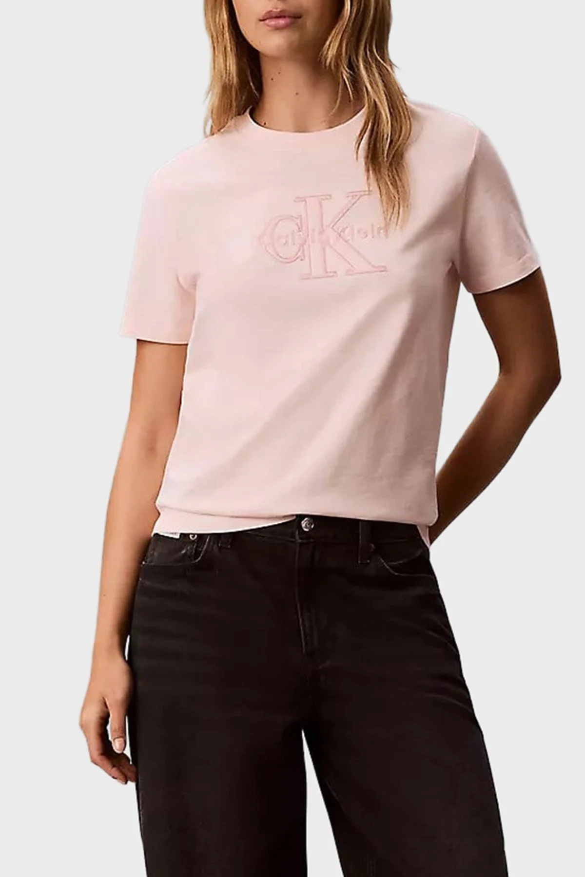 Calvin Klein % 100 Pamuk Regular Fit Logolu Kadın T Shirt LV047G829G VG3 PUDRA - 3