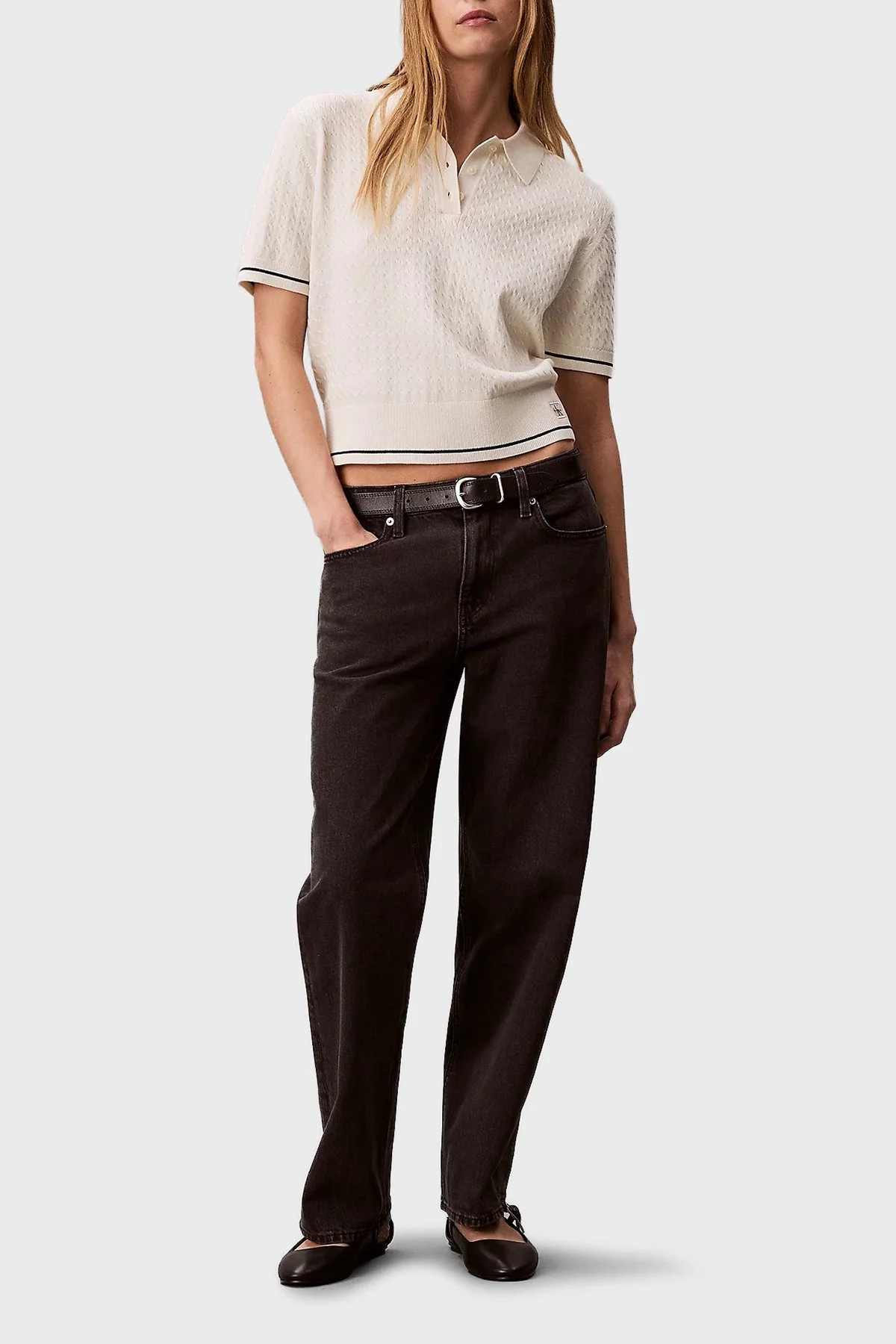 Calvin Klein % 100 Pamuk Regular Fit Logolu Örme Düğmeli Bayan Polo LV047F320G YAS BEYAZ - 2