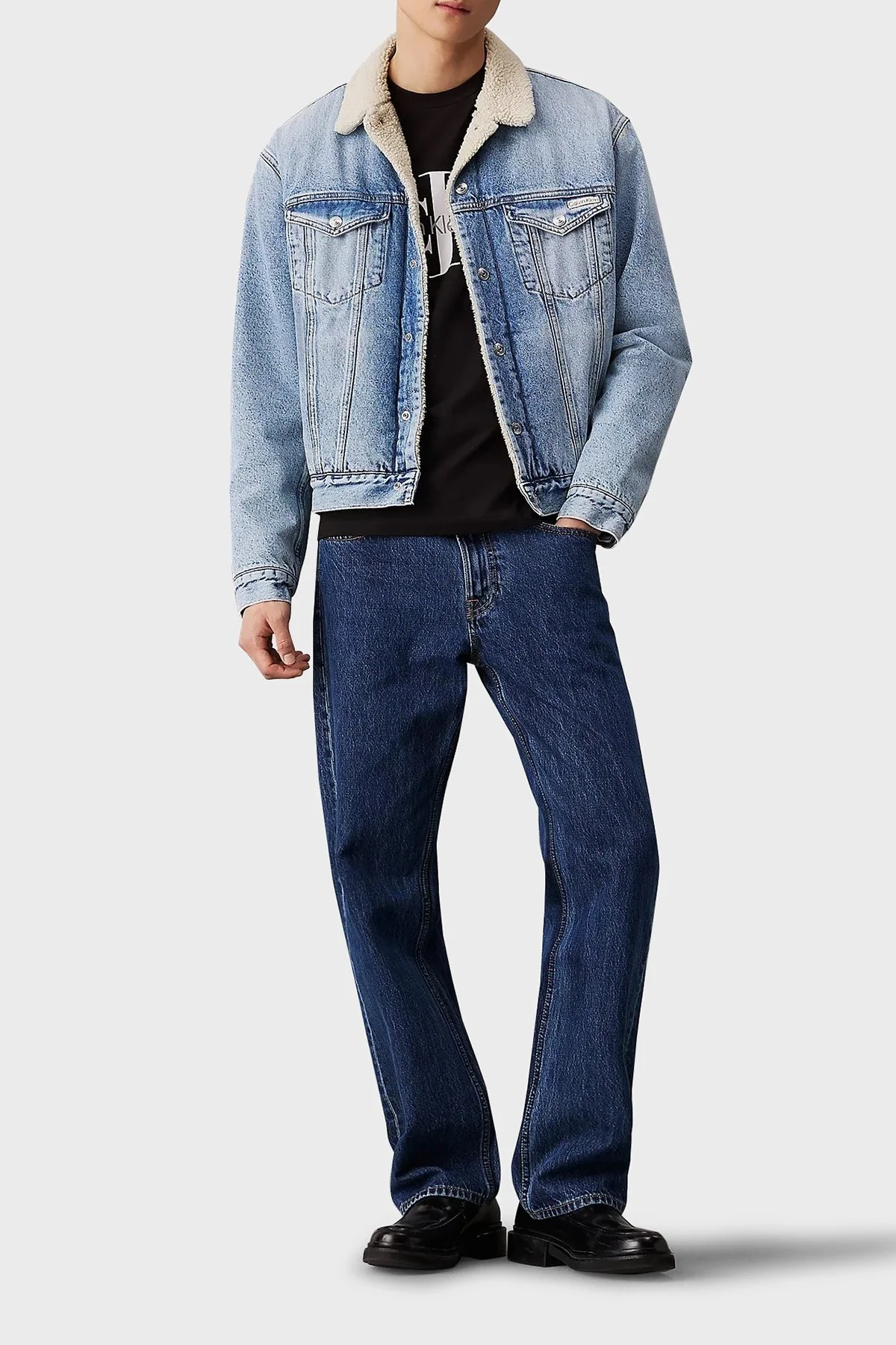 Calvin Klein % 100 Pamuk Regular Fit Sherpa J30J3268391A4 Erkek Kot Ceket J30J326839 1A4 MAVİ - 3