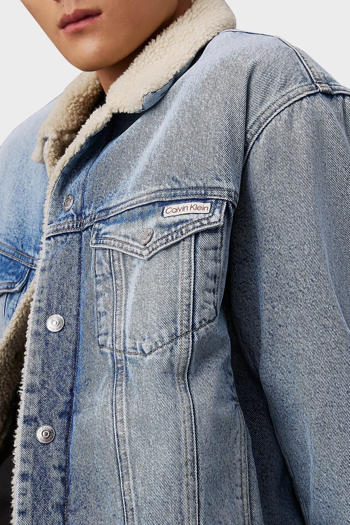 Calvin Klein % 100 Pamuk Regular Fit Sherpa J30J3268391A4 Erkek Kot Ceket J30J326839 1A4 MAVİ - 4