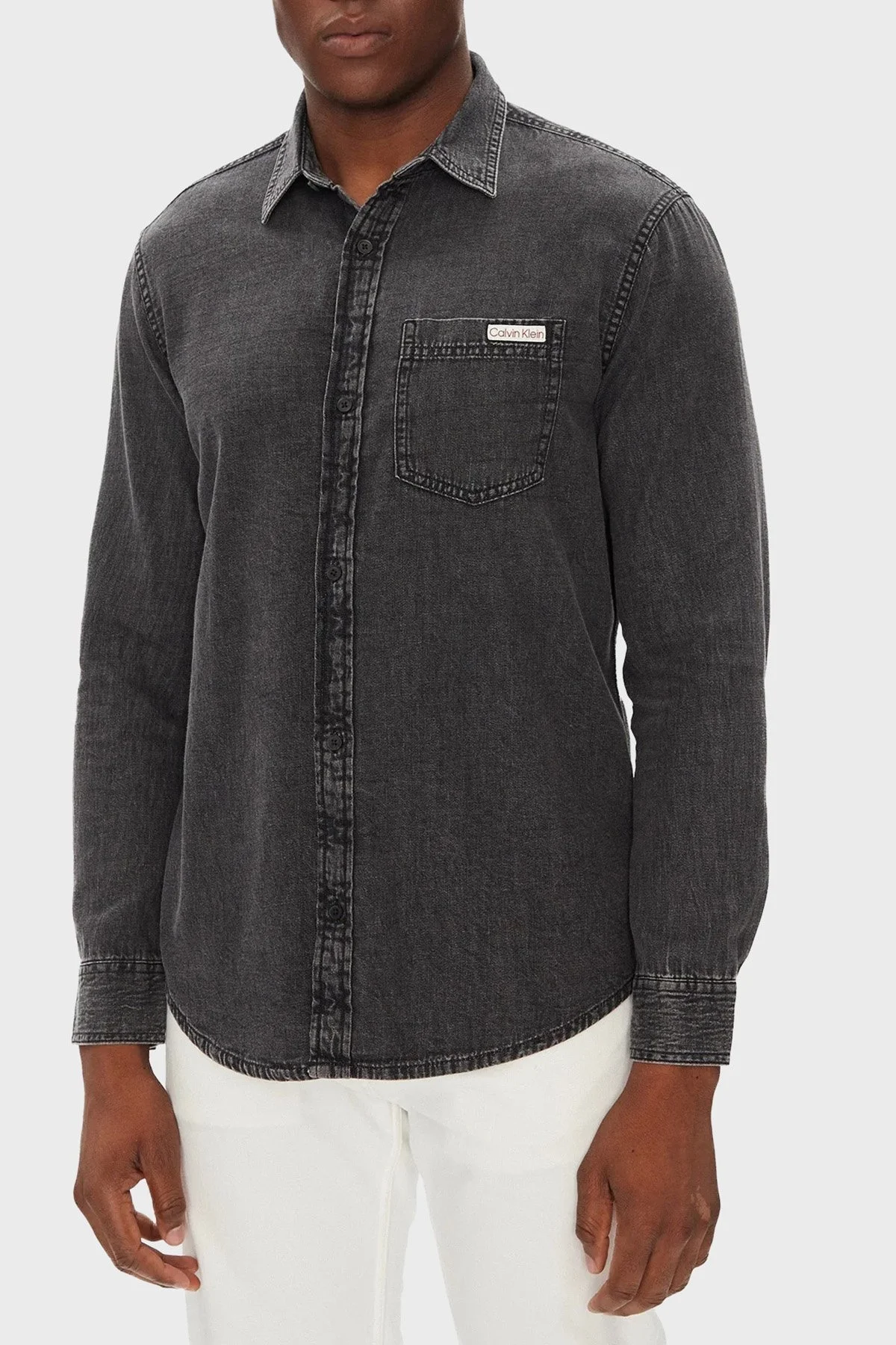 Calvin Klein % 100 Pamuk Regular Fit Uzun Kollu Kot LV040BM733KQB Erkek Gömlek LV040BM733 KQB SİYAH - 1
