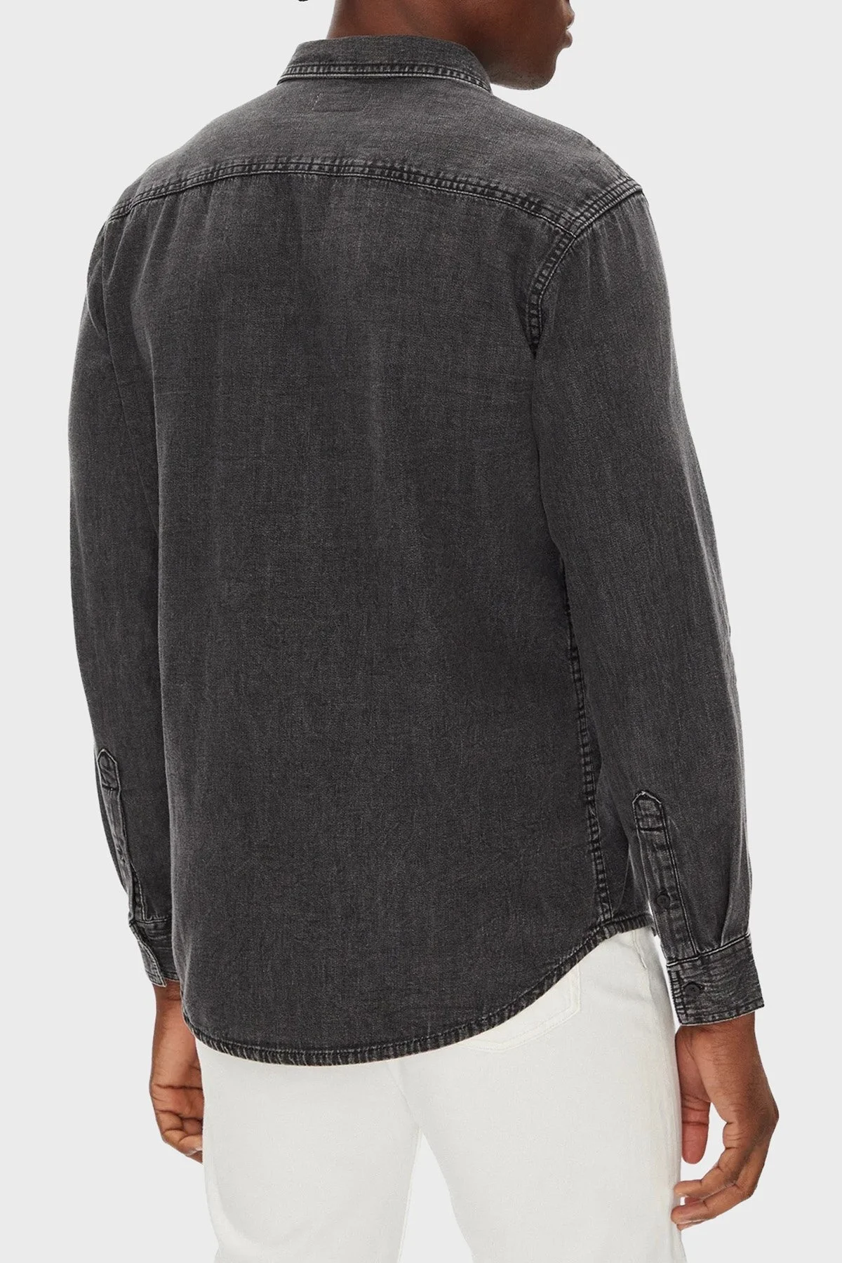 Calvin Klein % 100 Pamuk Regular Fit Uzun Kollu Kot LV040BM733KQB Erkek Gömlek LV040BM733 KQB SİYAH - 3