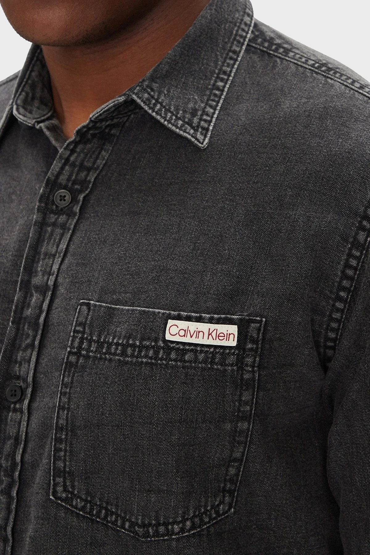 Calvin Klein % 100 Pamuk Regular Fit Uzun Kollu Kot LV040BM733KQB Erkek Gömlek LV040BM733 KQB SİYAH - 4