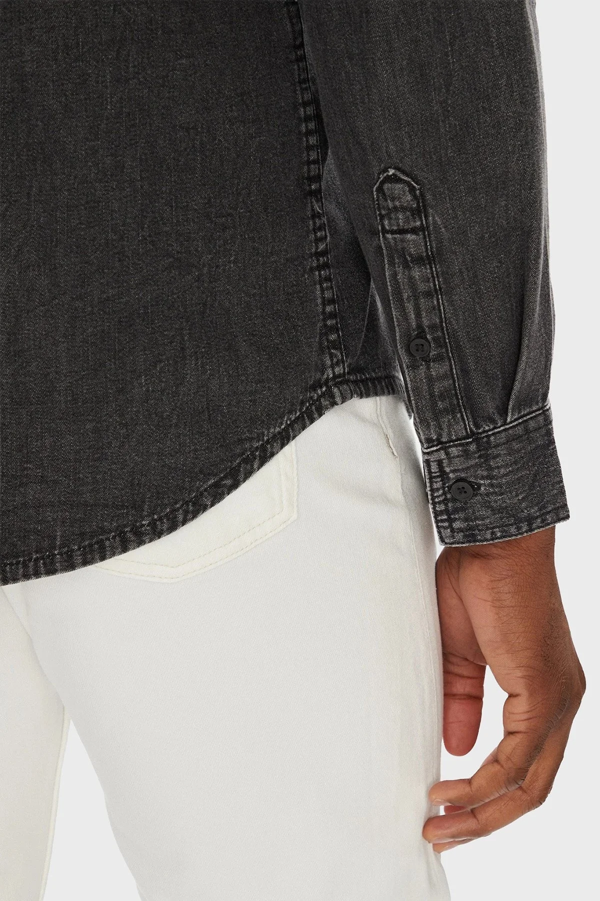 Calvin Klein % 100 Pamuk Regular Fit Uzun Kollu Kot LV040BM733KQB Erkek Gömlek LV040BM733 KQB SİYAH - 5