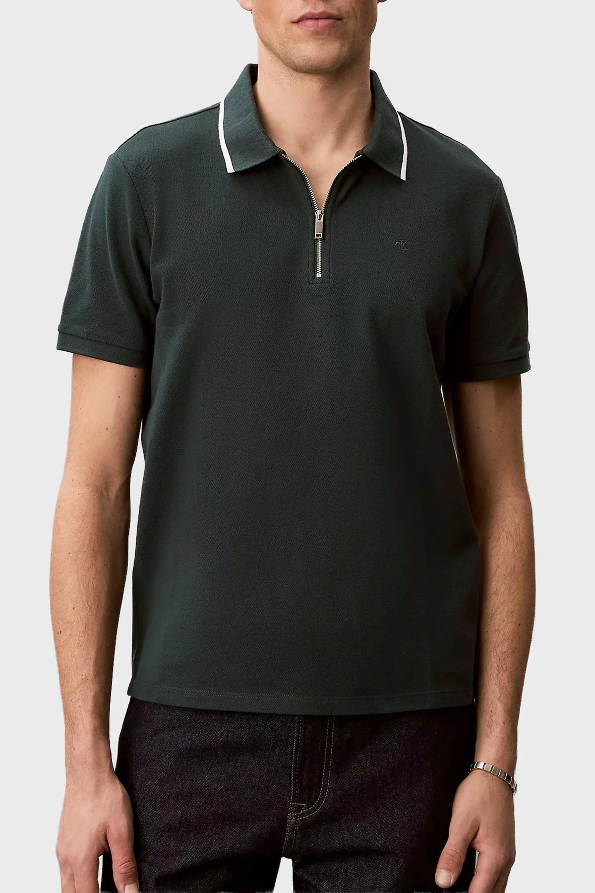 Calvin Klein % 100 Pamuk Regular Fit Yarım Fermuarlı LV04LF214GPZM Erkek Polo LV04LF214G PZM PETROL - 2