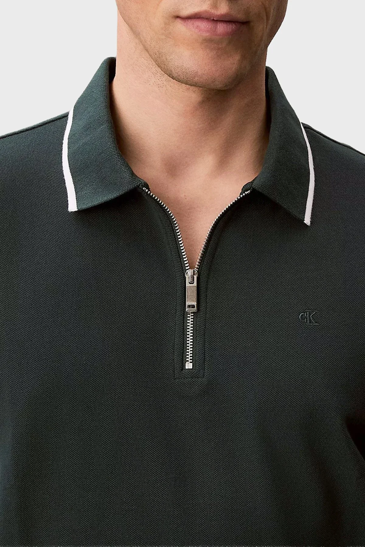 Calvin Klein % 100 Pamuk Regular Fit Yarım Fermuarlı LV04LF214GPZM Erkek Polo LV04LF214G PZM PETROL - 4