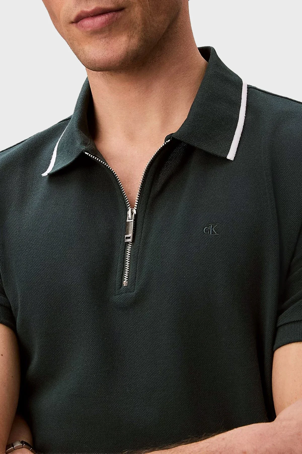 Calvin Klein % 100 Pamuk Regular Fit Yarım Fermuarlı LV04LF214GPZM Erkek Polo LV04LF214G PZM PETROL - 5
