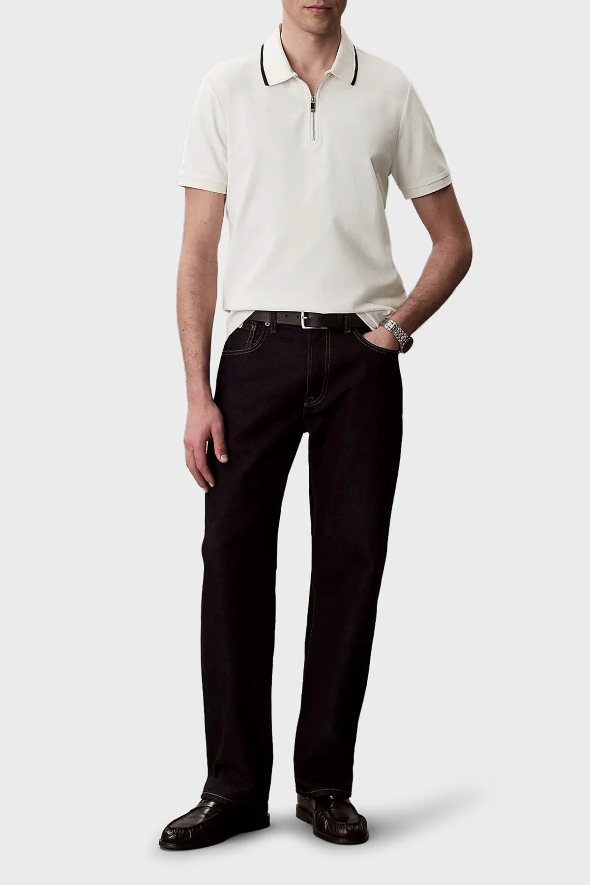 Calvin Klein % 100 Pamuk Regular Fit Yarım Fermuarlı LV04LF214GYAS Erkek Polo LV04LF214G YAS KREM - 2