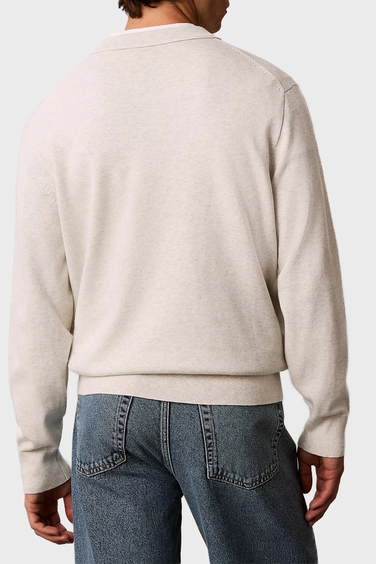 Calvin Klein % 100 Pamuk Relaxed Fit Bisiklet Yaka LV04RH320GP74 Erkek Kazak LV04RH320G P74 Açık gri melanj - 3
