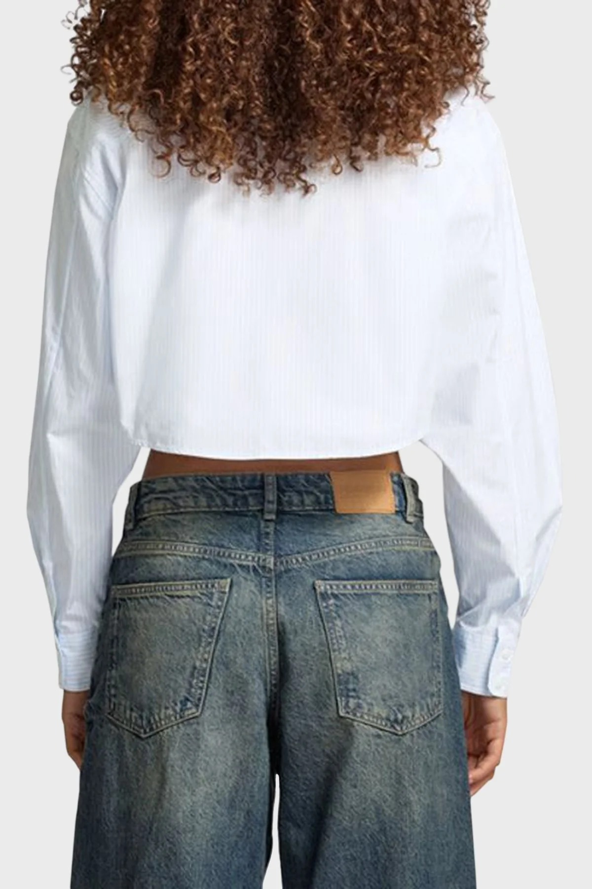 Calvin Klein % 100 Pamuk Relaxed Fit Çizgili Crop J20J2250780A8 Bayan Gömlek J20J225078 0A8 MAVİ - 8