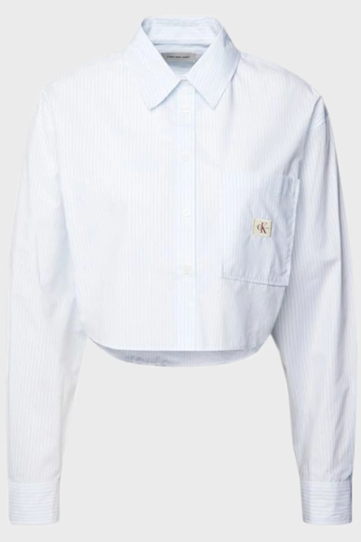 Calvin Klein % 100 Pamuk Relaxed Fit Çizgili Crop J20J2250780A8 Bayan Gömlek J20J225078 0A8 MAVİ - 10