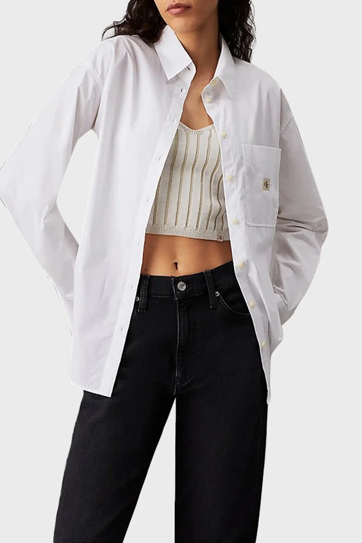 Calvin Klein % 100 Pamuk Relaxed Fit J20J224436YAF Bayan Gömlek J20J224436 YAF BEYAZ - 5