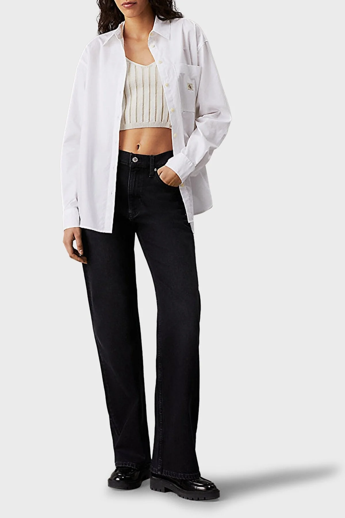 Calvin Klein % 100 Pamuk Relaxed Fit J20J224436YAF Bayan Gömlek J20J224436 YAF BEYAZ - 6