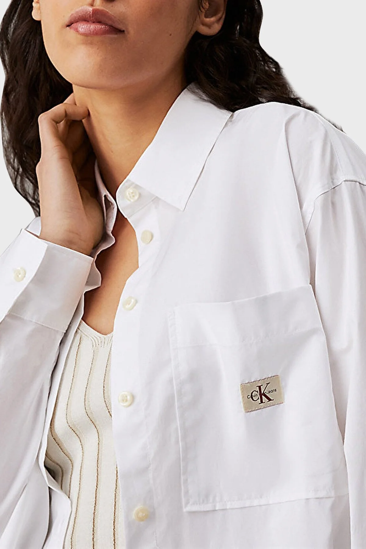 Calvin Klein % 100 Pamuk Relaxed Fit J20J224436YAF Bayan Gömlek J20J224436 YAF BEYAZ - 8