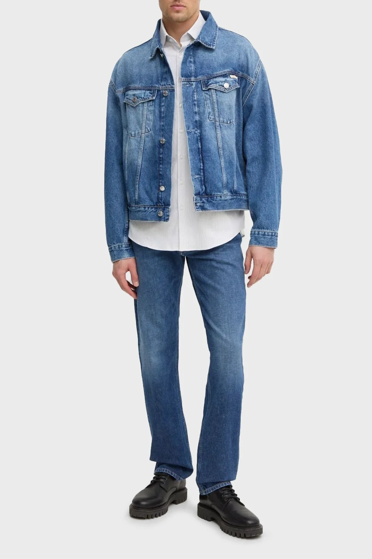 Calvin Klein % 100 Pamuk Relaxed Fit J30J3270271A4 Erkek Kot Ceket J30J327027 1A4 MAVİ - 8